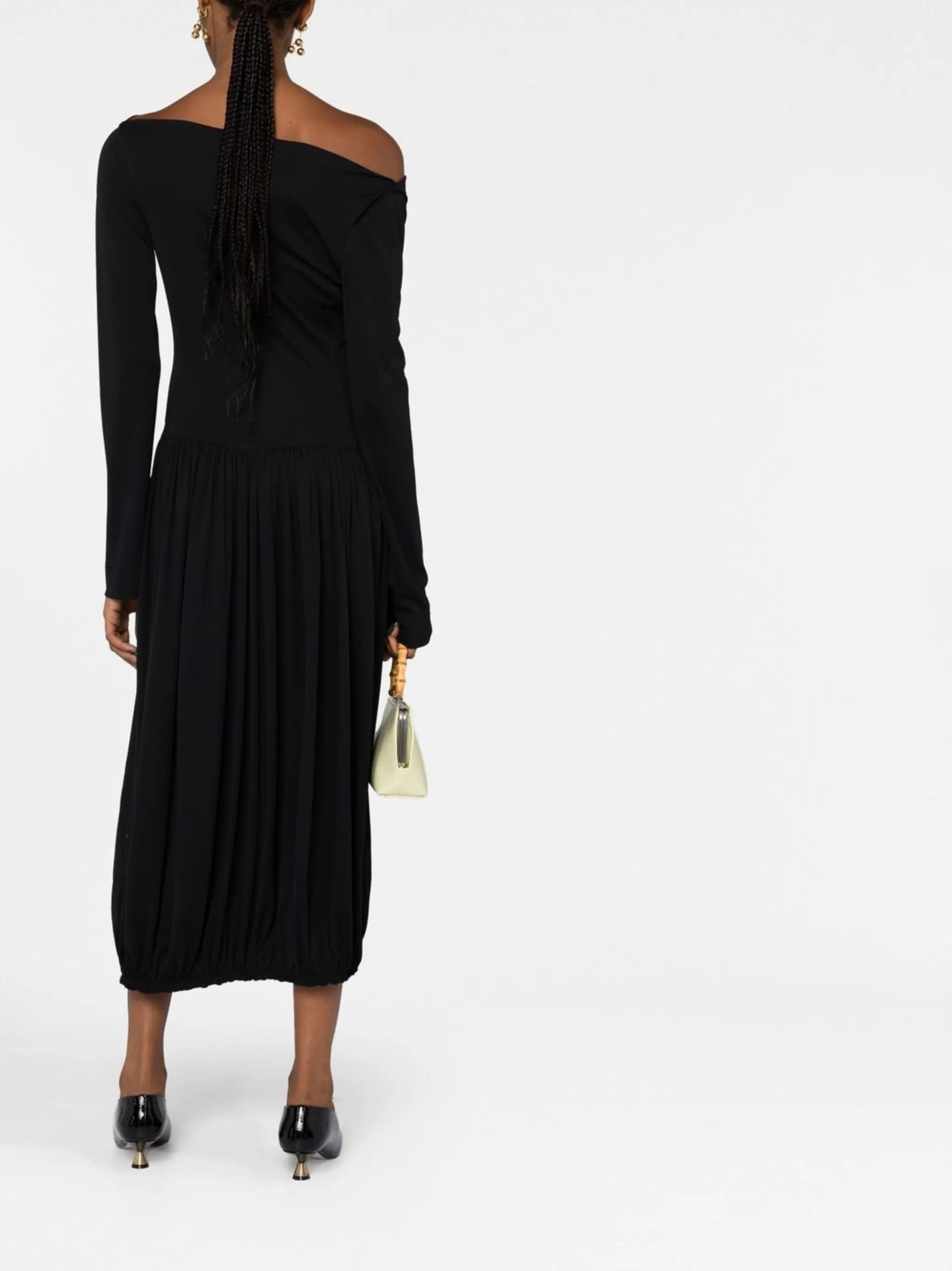 long-sleeve asymmetric midi dress