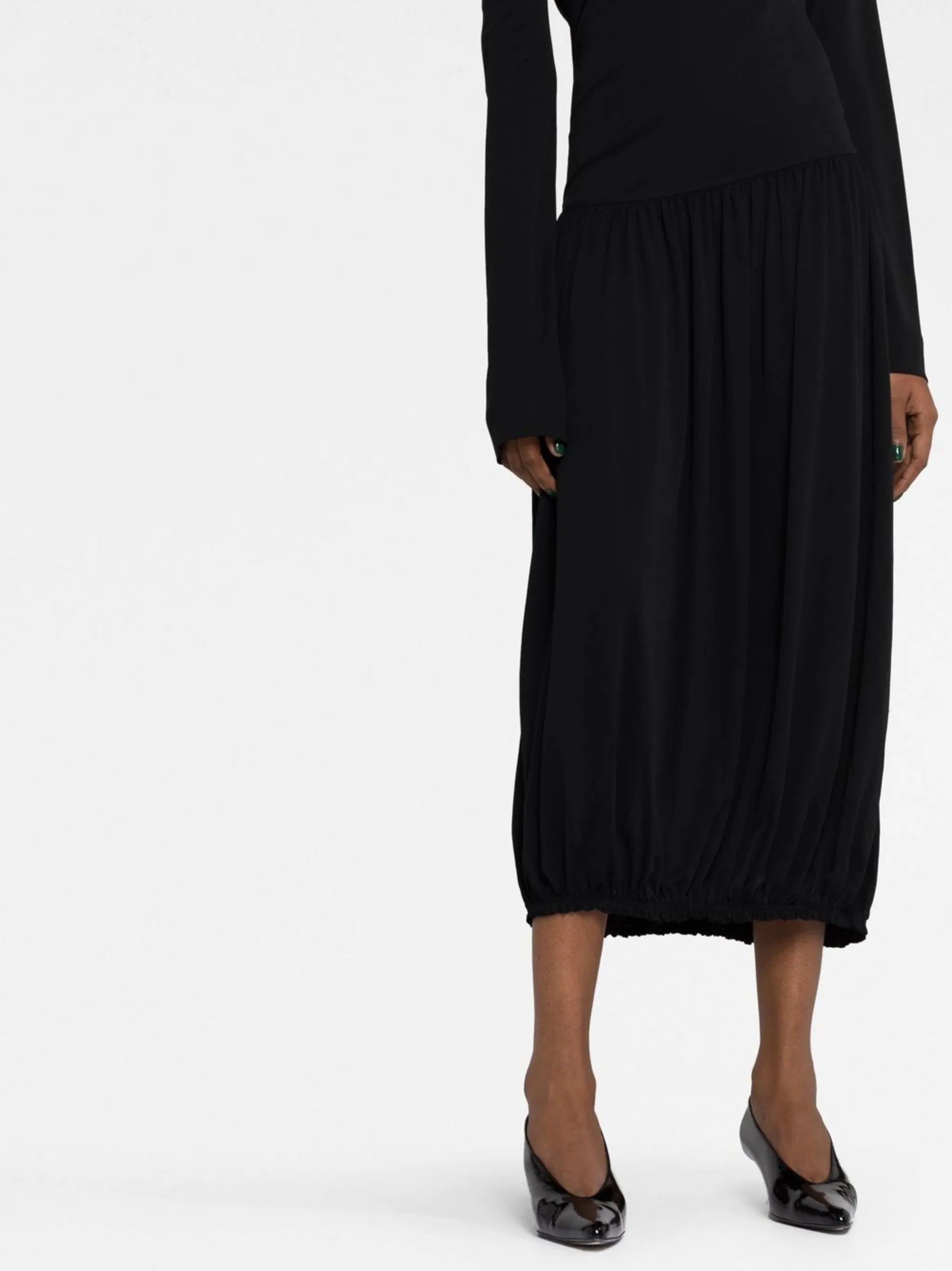 long-sleeve asymmetric midi dress