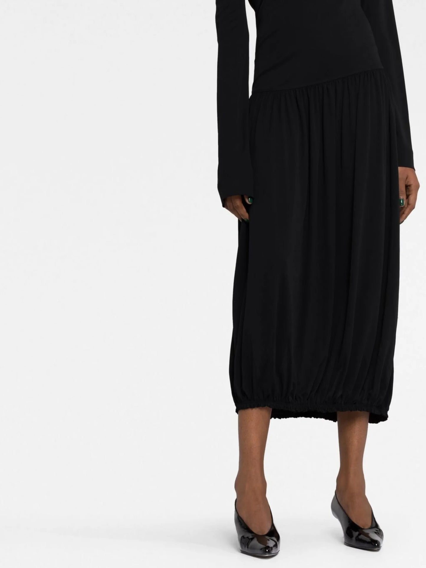 long-sleeve asymmetric midi dress