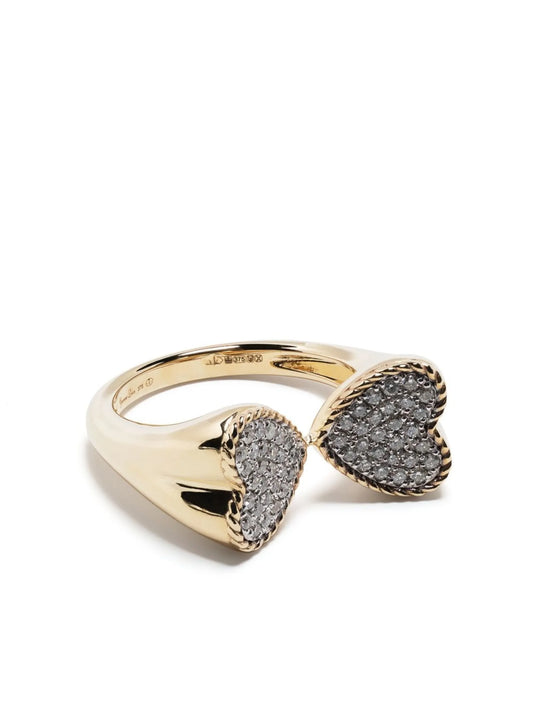 9kt yellow gold Double Coeur diamond ring