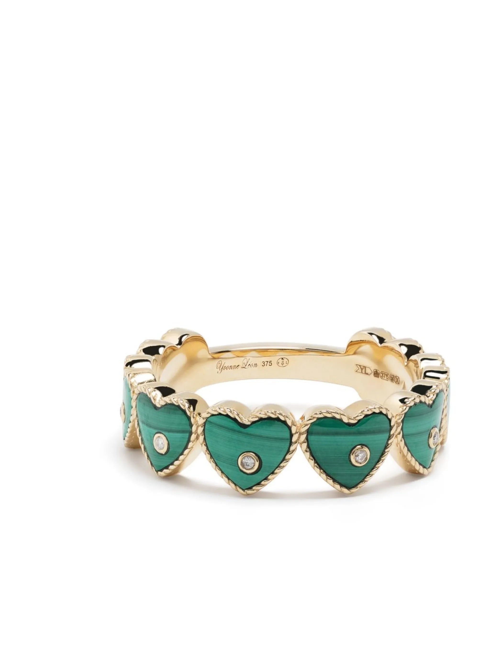 9kt yellow gold Alliance malachite heart ring
