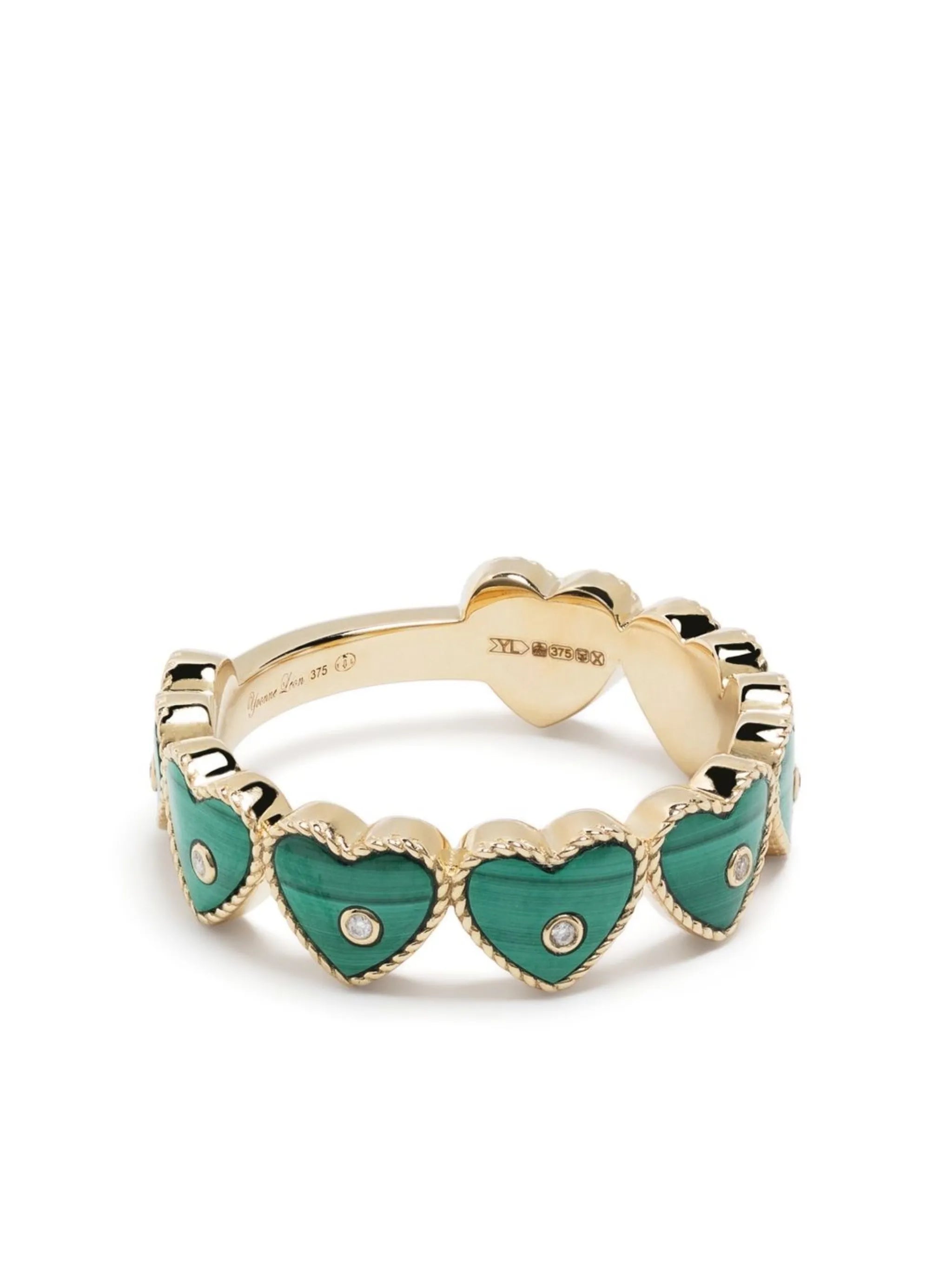9kt yellow gold Alliance malachite heart ring