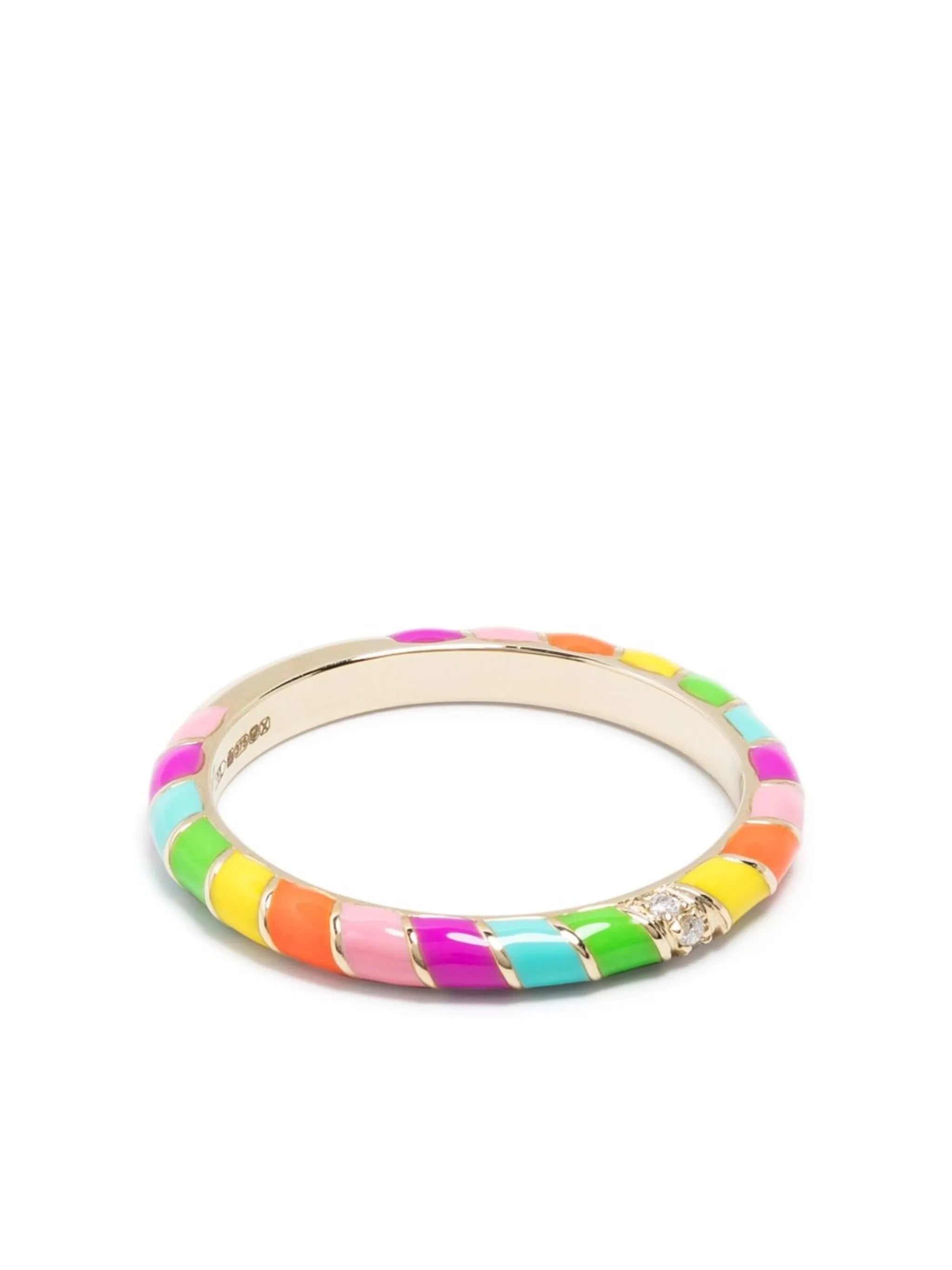 mini twisted wedding band, rainbow enamel, gold and yellow