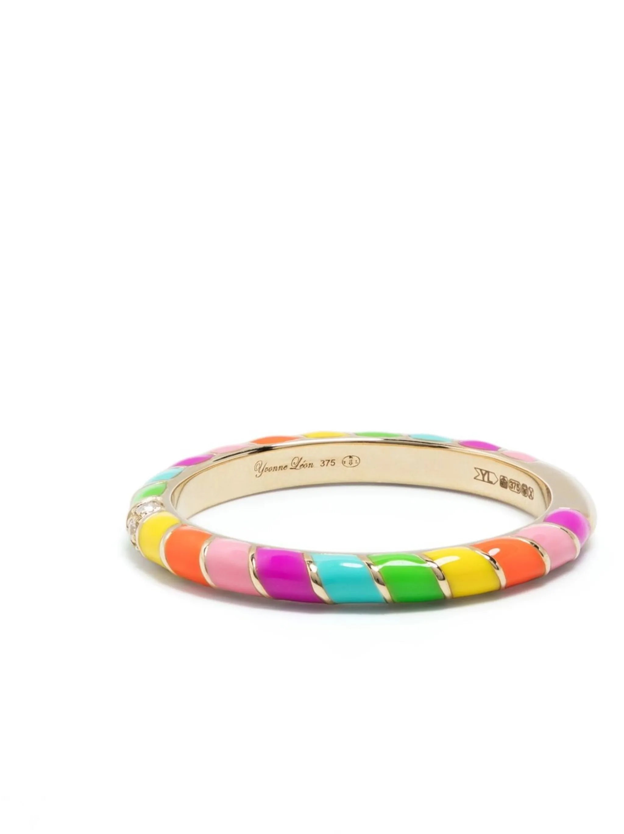 mini twisted wedding band, rainbow enamel, gold and yellow