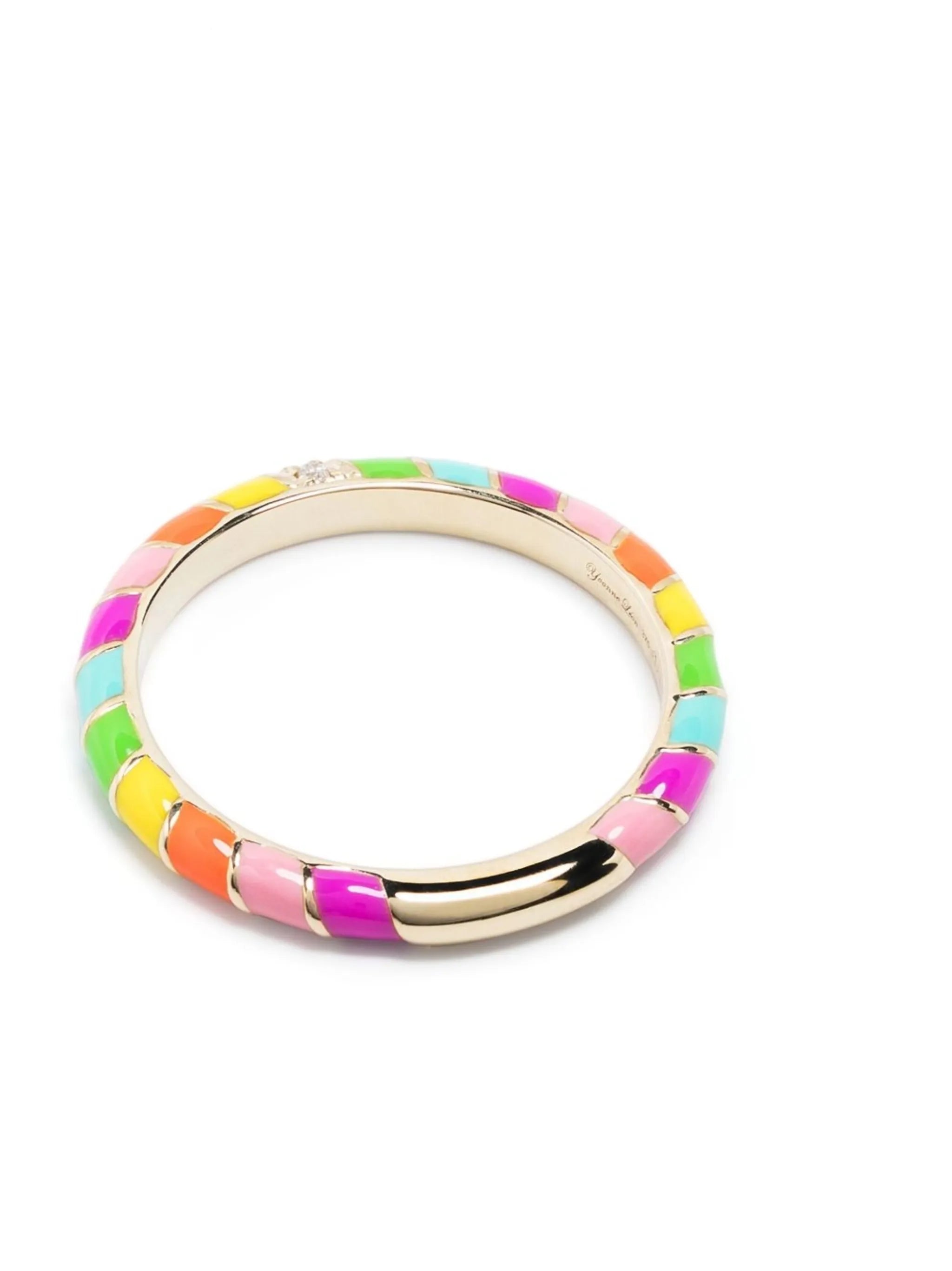 mini twisted wedding band, rainbow enamel, gold and yellow