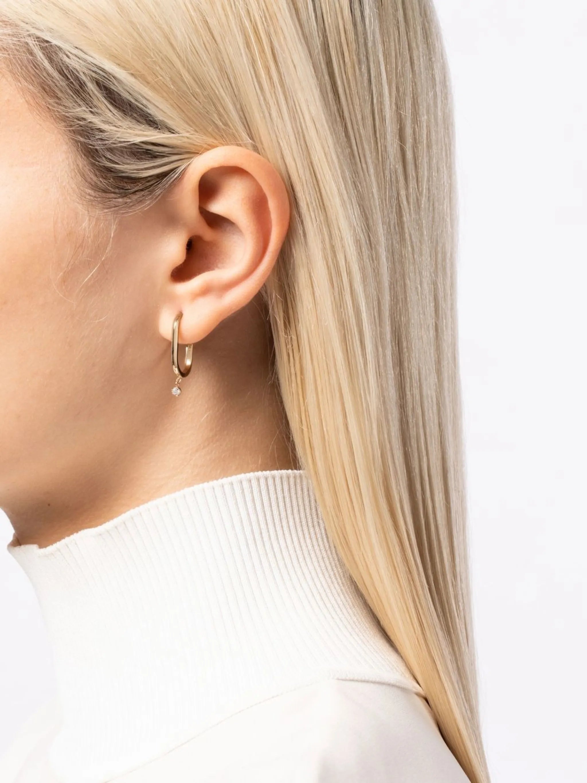 14kt yellow gold Large Oval diamond hoops