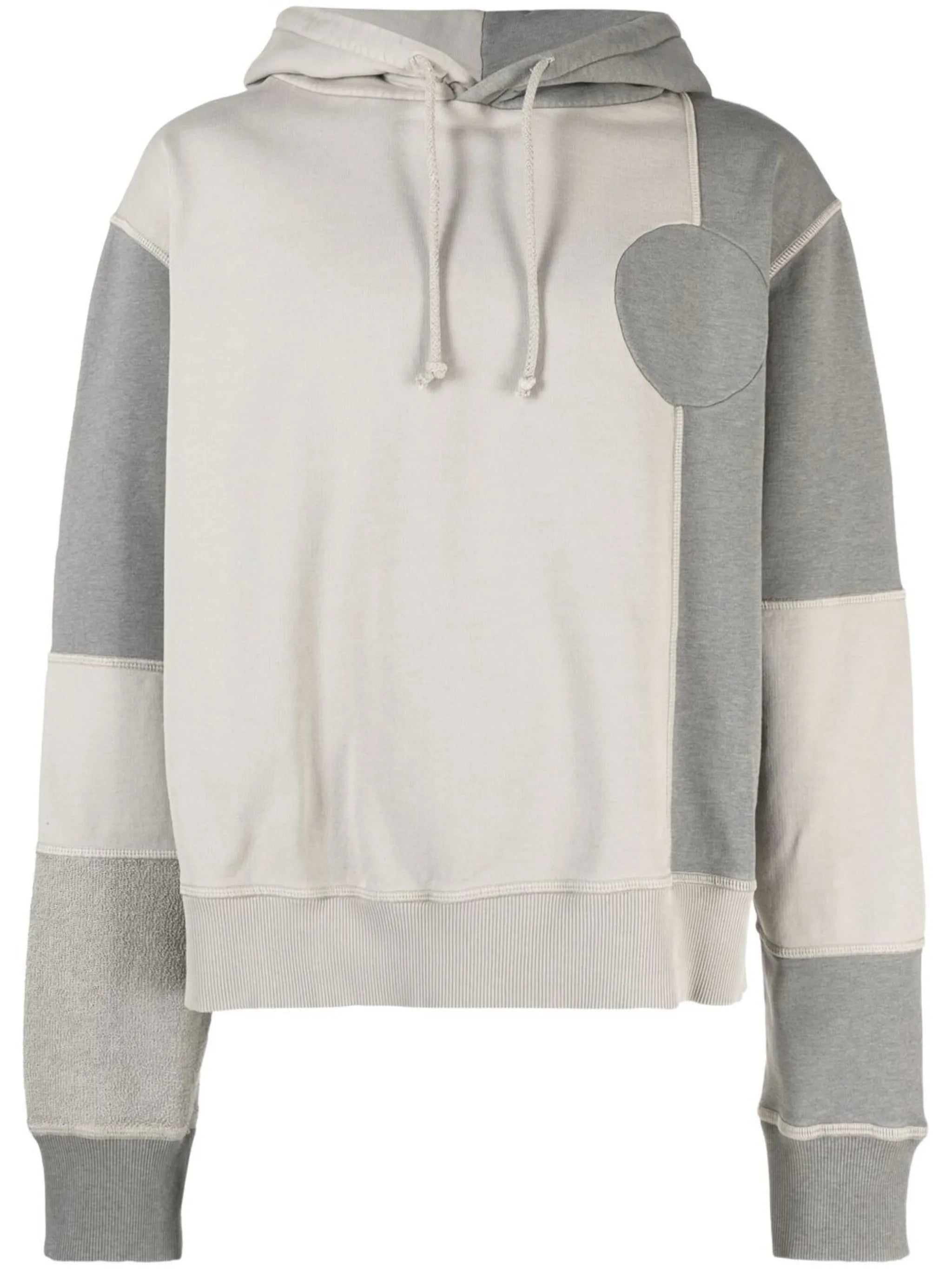 Grey Patchwork Drawstring Hoodie