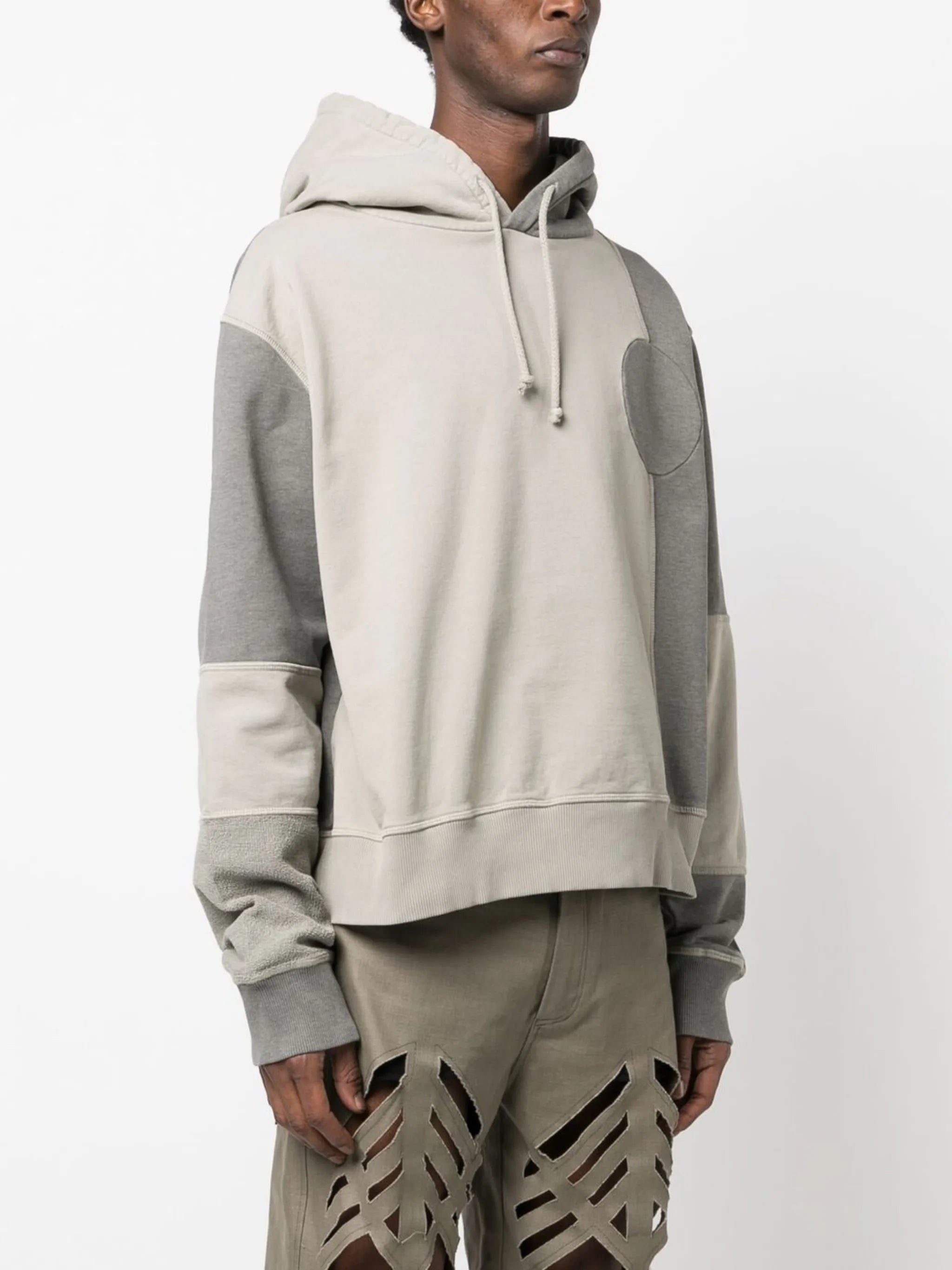 Grey Patchwork Drawstring Hoodie