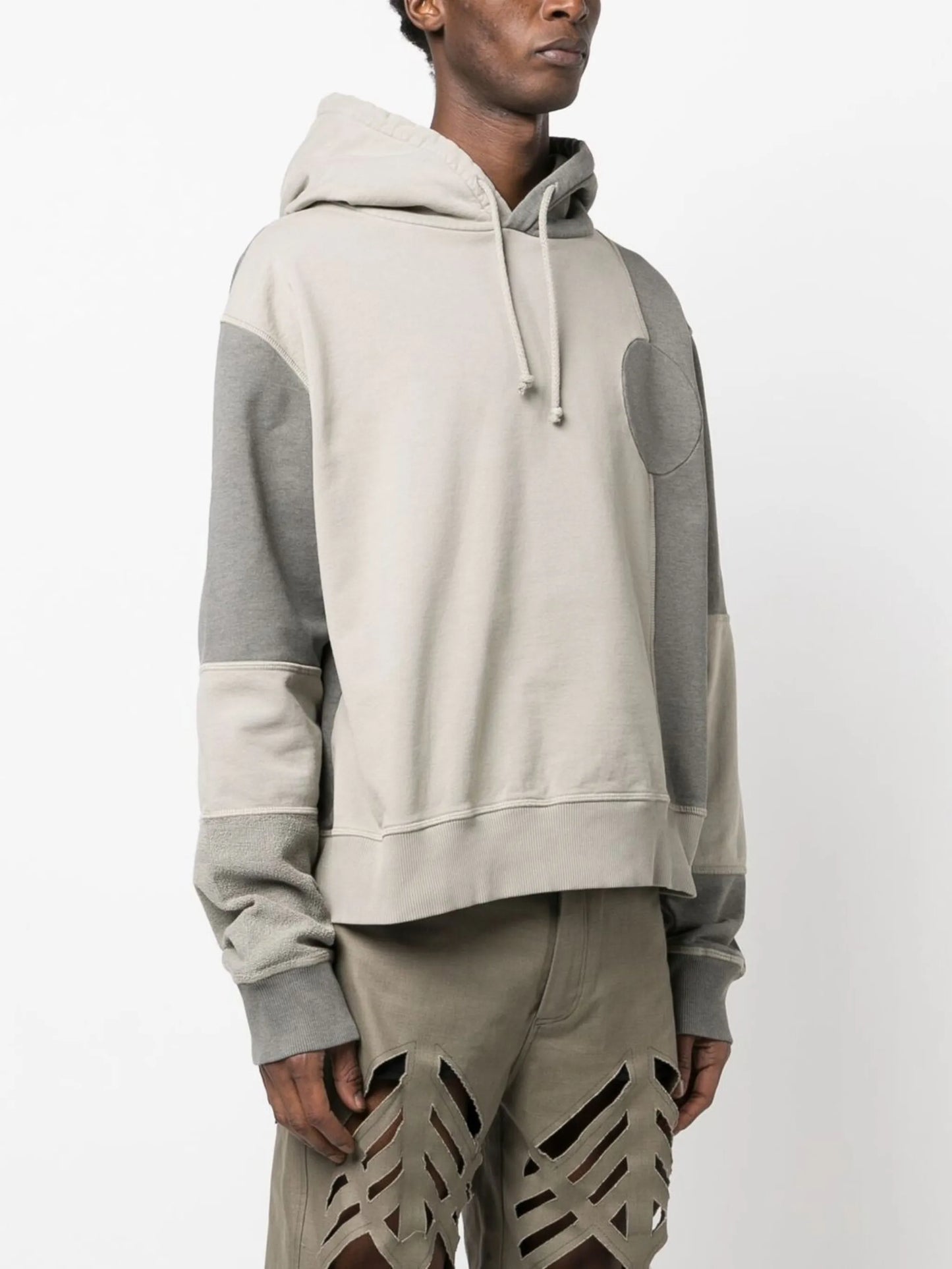 Grey Patchwork Drawstring Hoodie