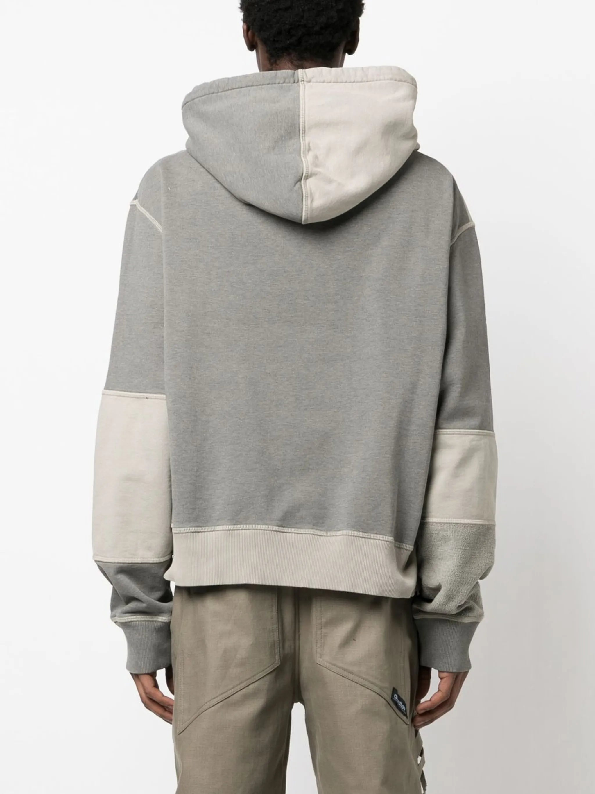 Grey Patchwork Drawstring Hoodie