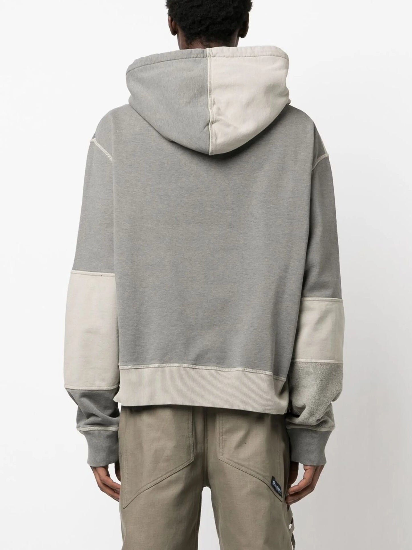 Grey Patchwork Drawstring Hoodie