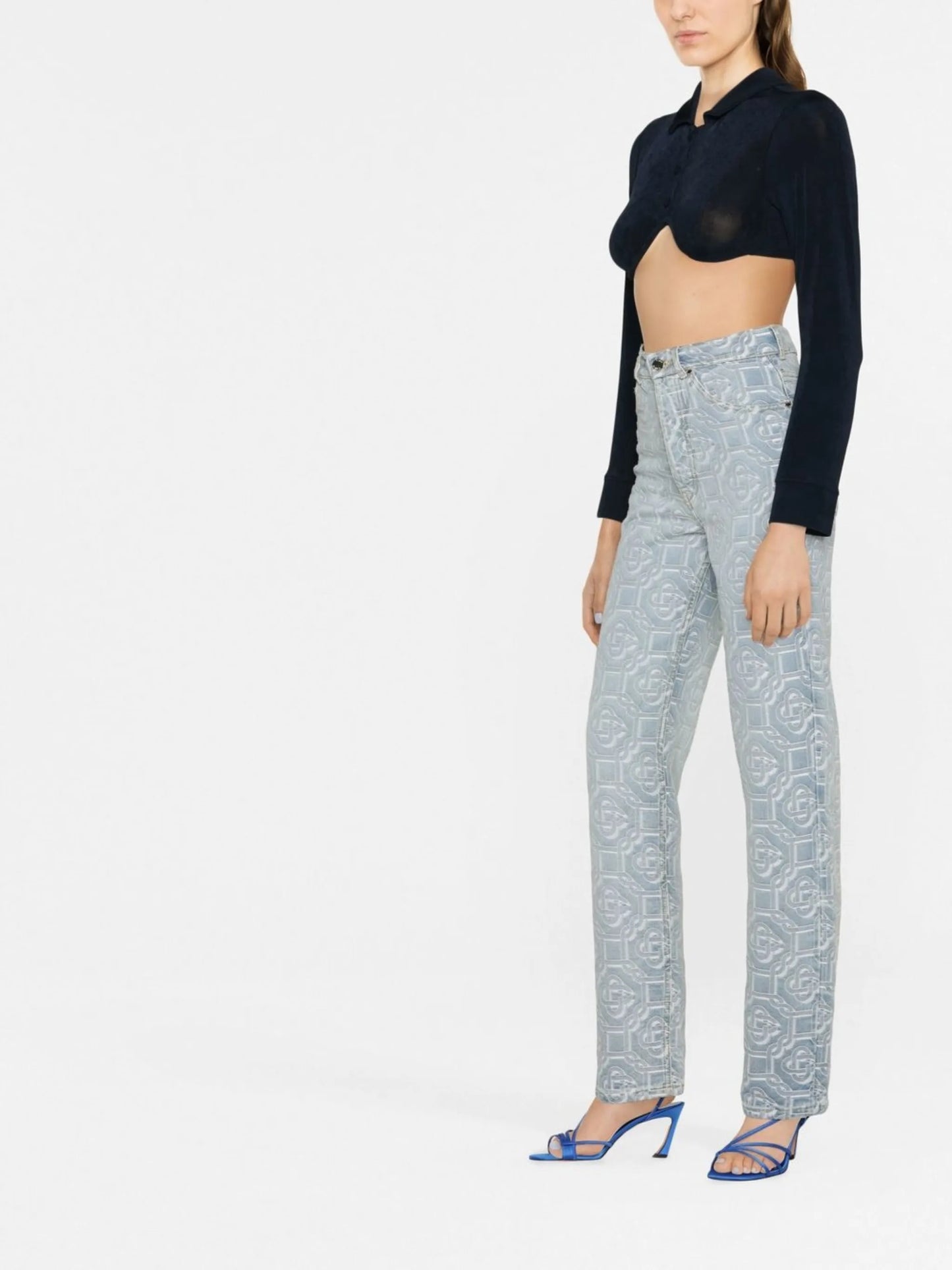 cropped button-front shirt