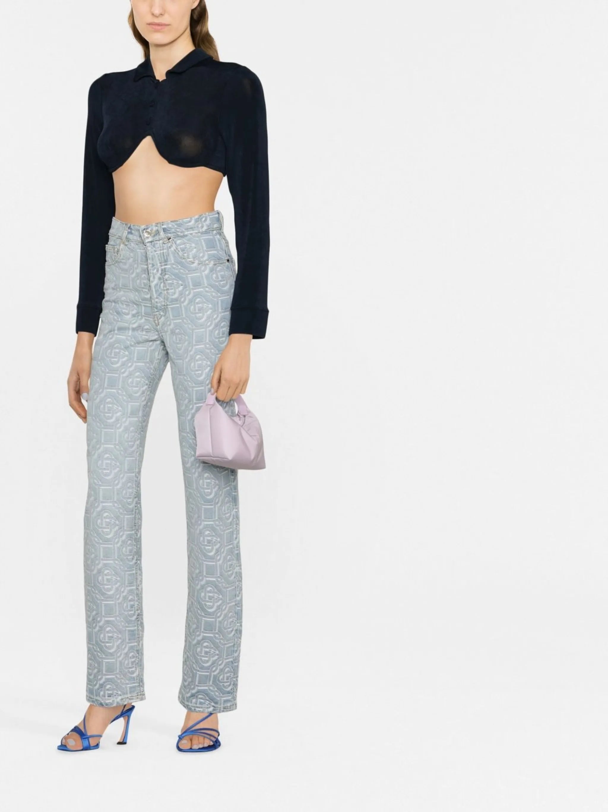 cropped button-front shirt
