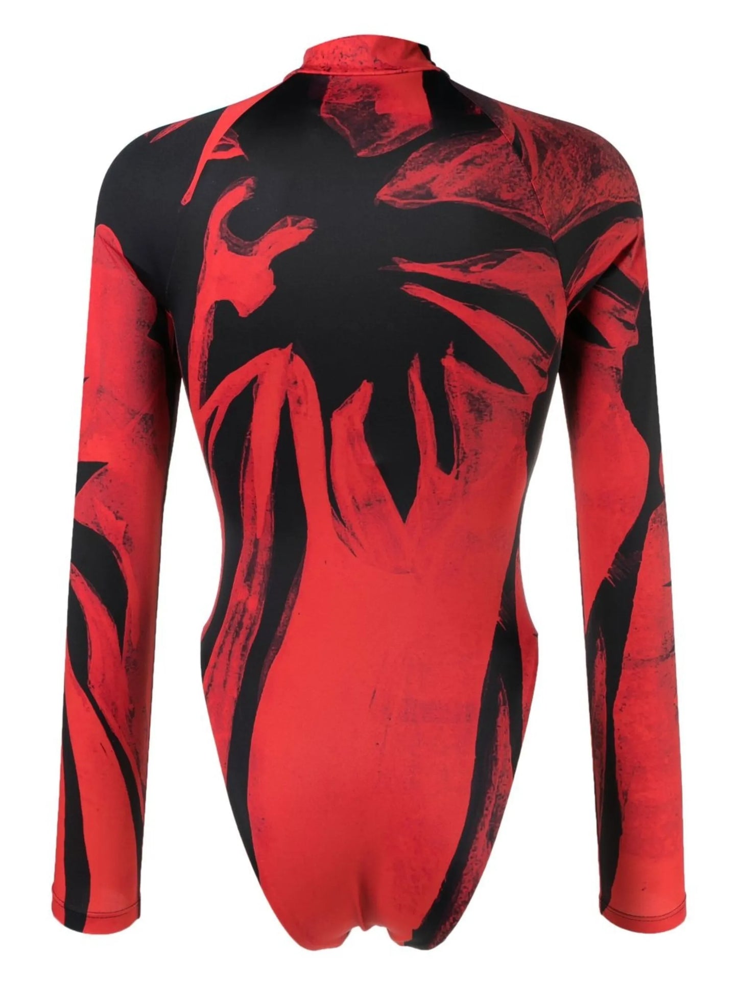 abstract-pattern half-zip swimsuit