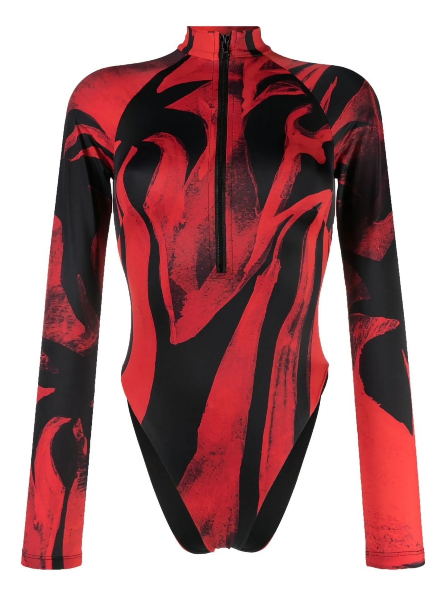 abstract-pattern half-zip swimsuit