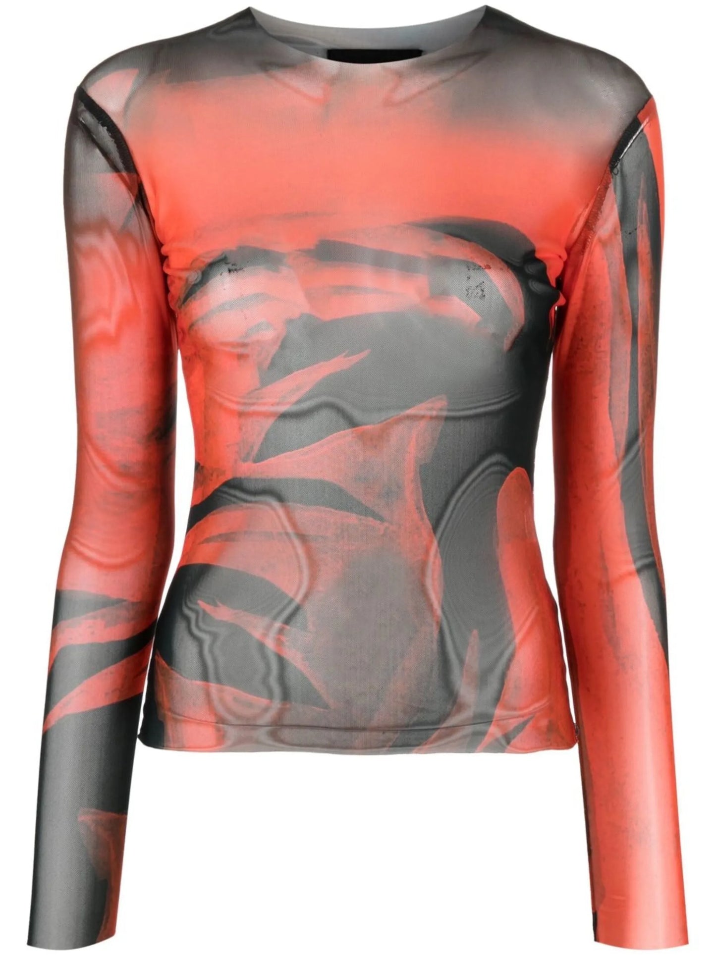 abstract-print semi-sheer top
