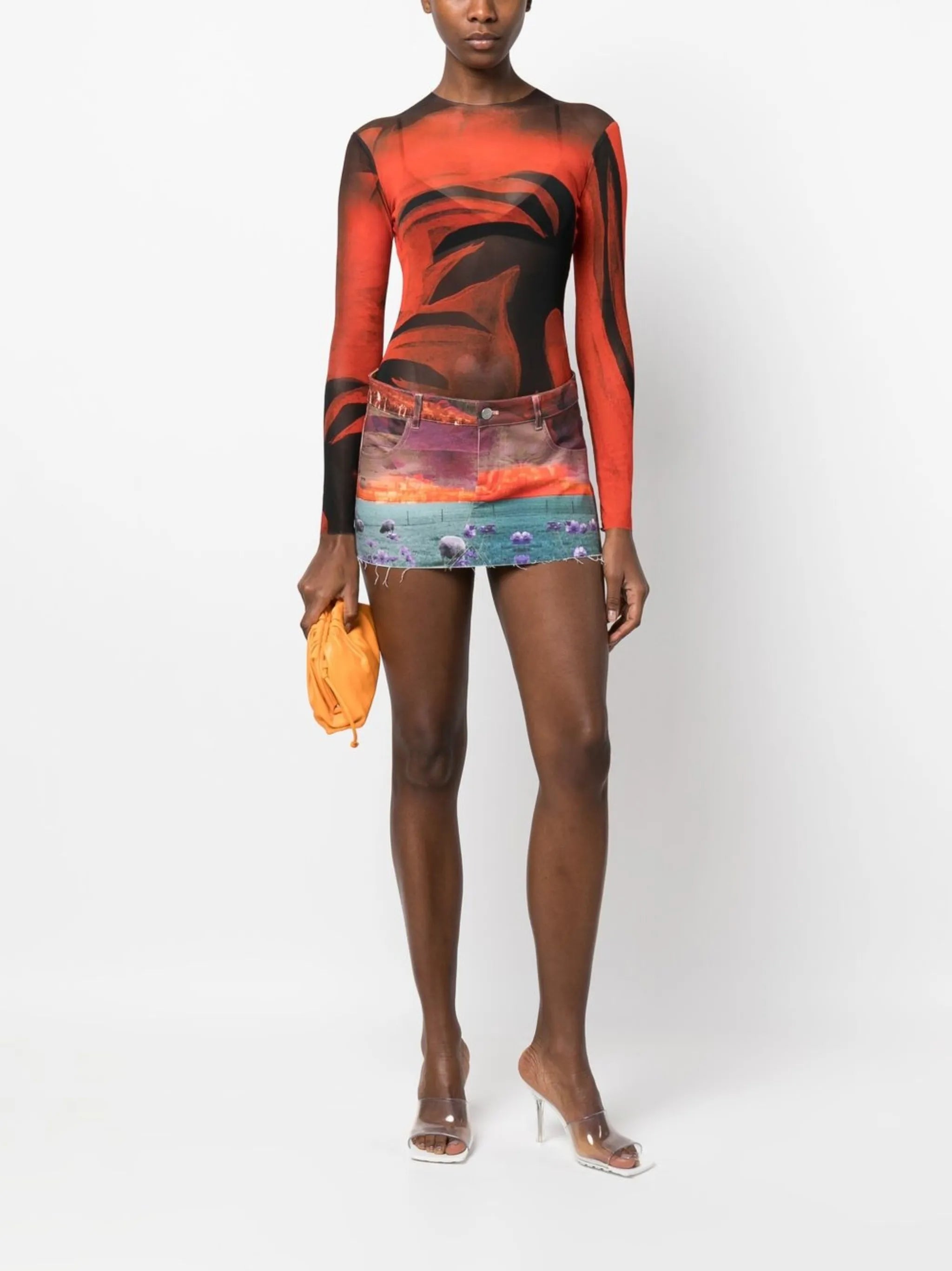 abstract-print semi-sheer top