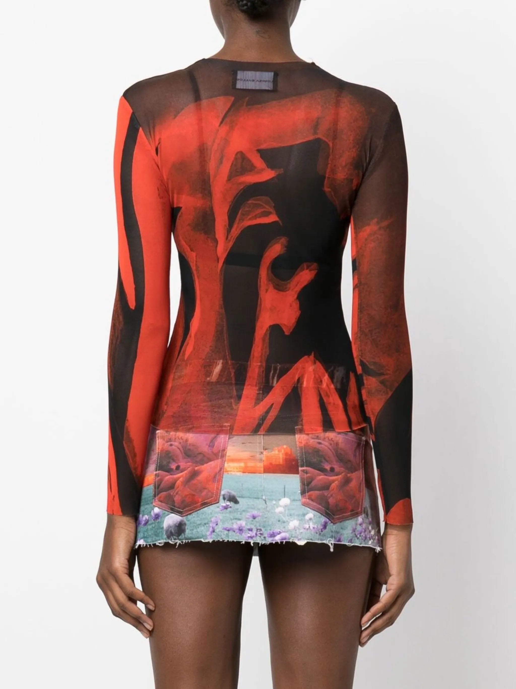 abstract-print semi-sheer top