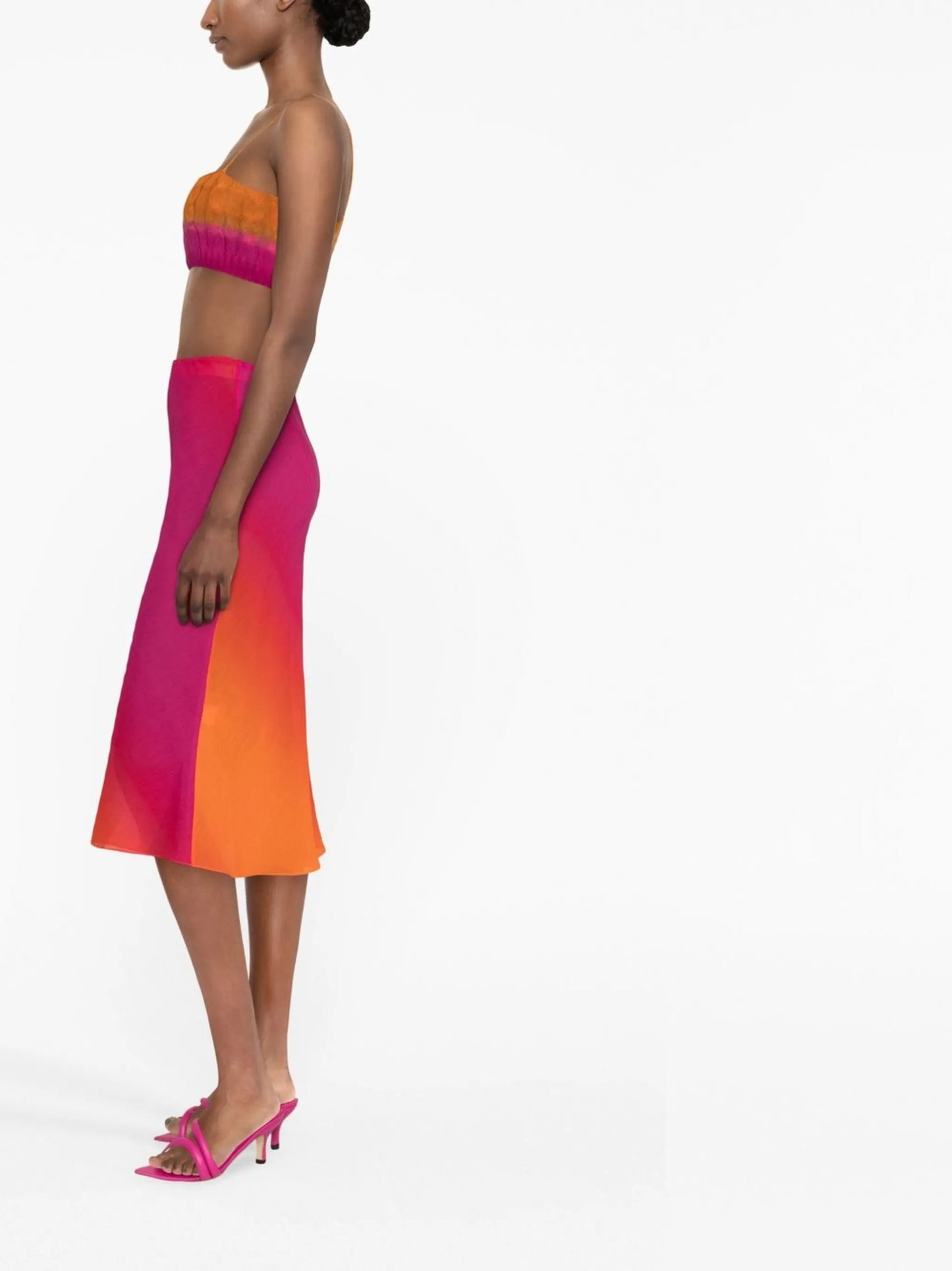 Bias gradient-effect midi skirt