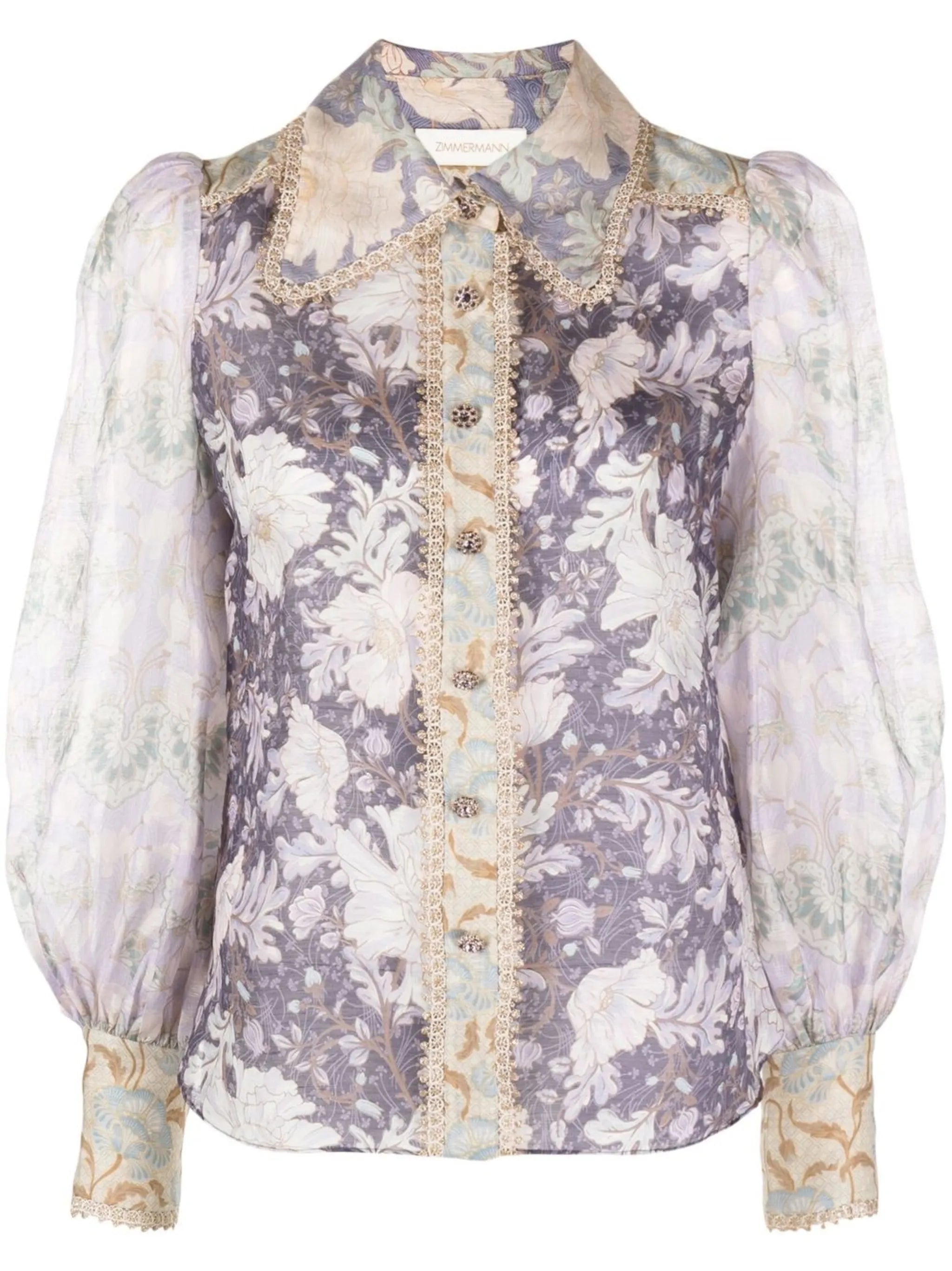 Celestial floral-print puff-sleeve blouse