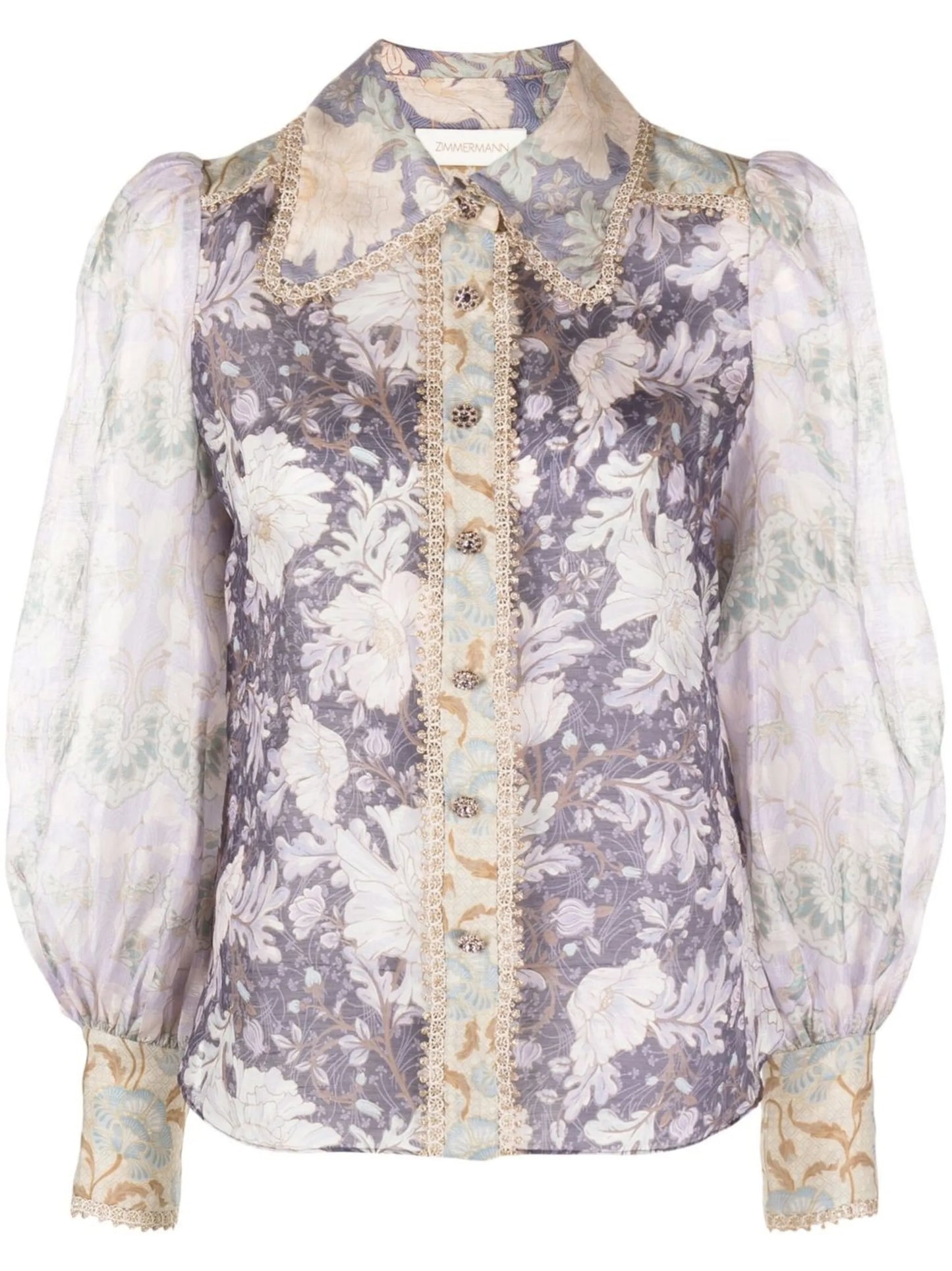 Celestial floral-print puff-sleeve blouse