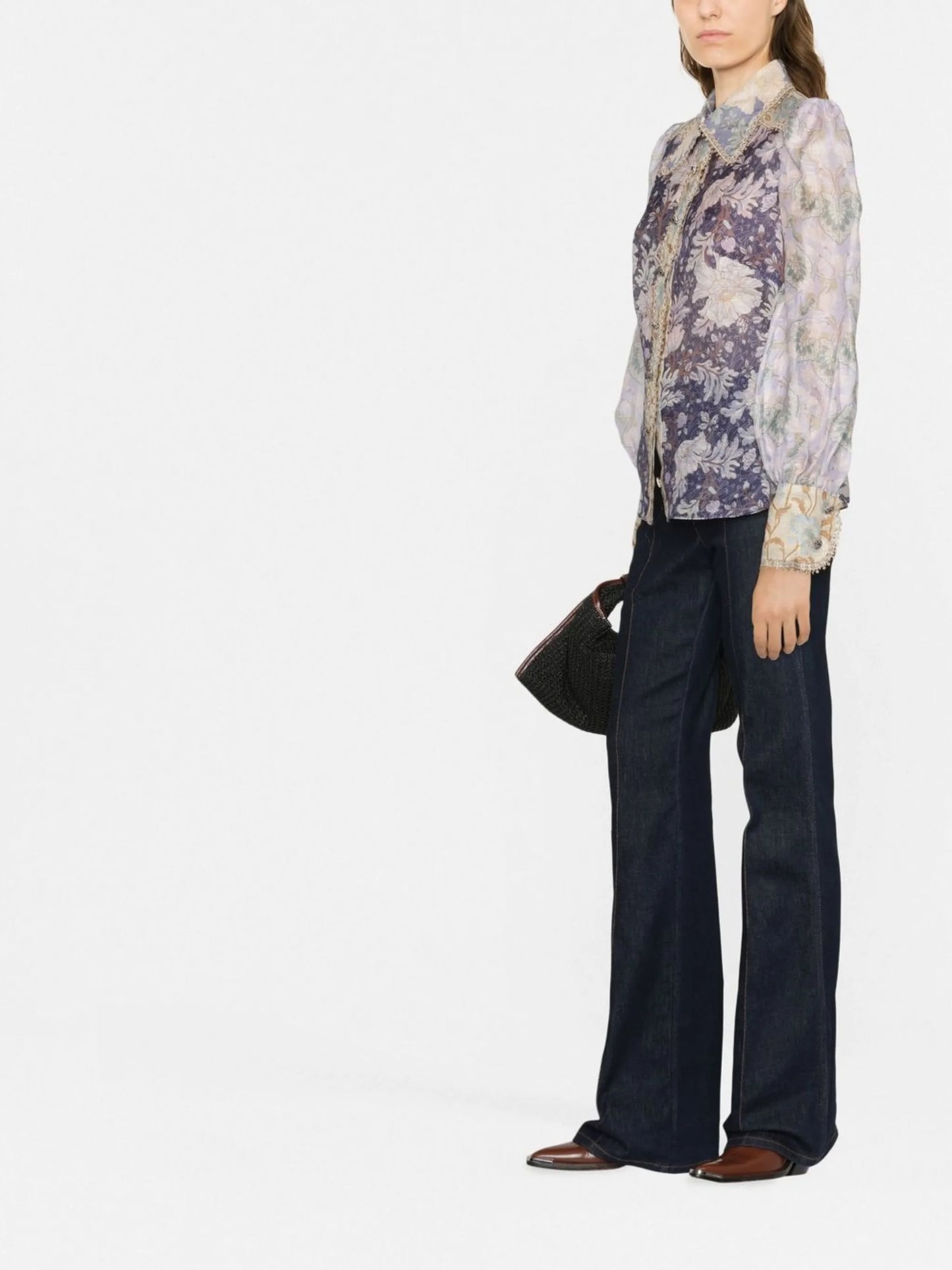 Celestial floral-print puff-sleeve blouse