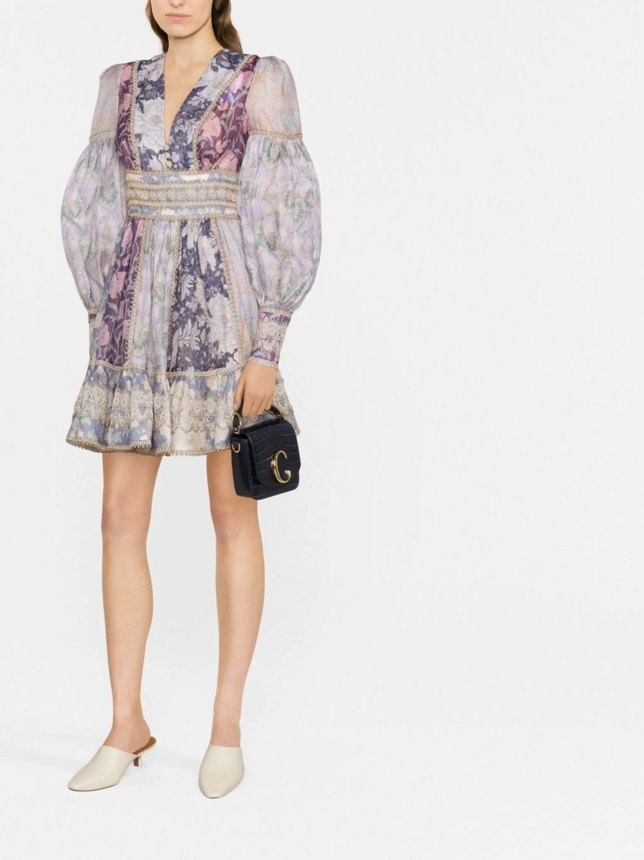 Celestial lace-detailed mini dress