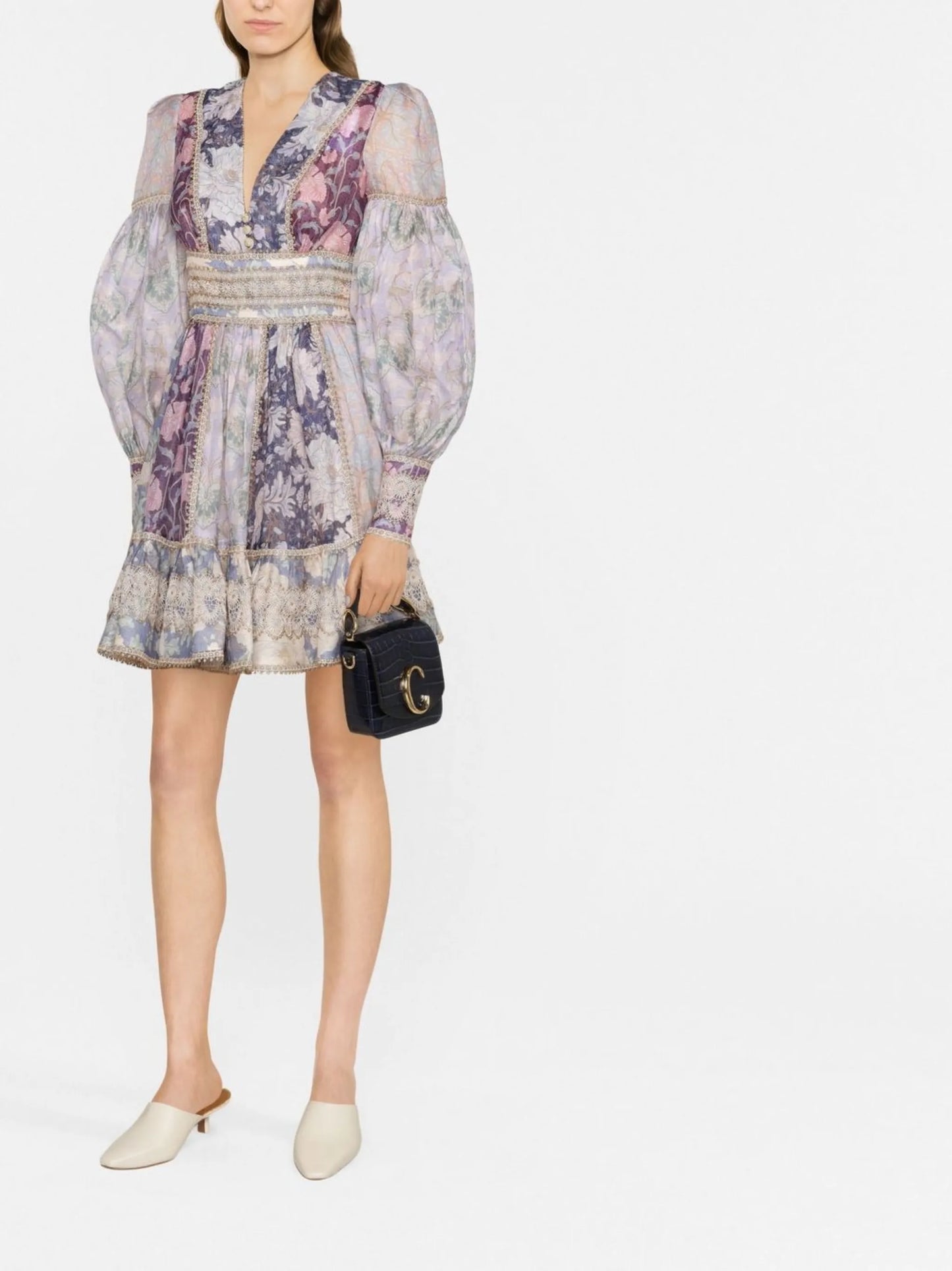 Celestial lace-detailed mini dress