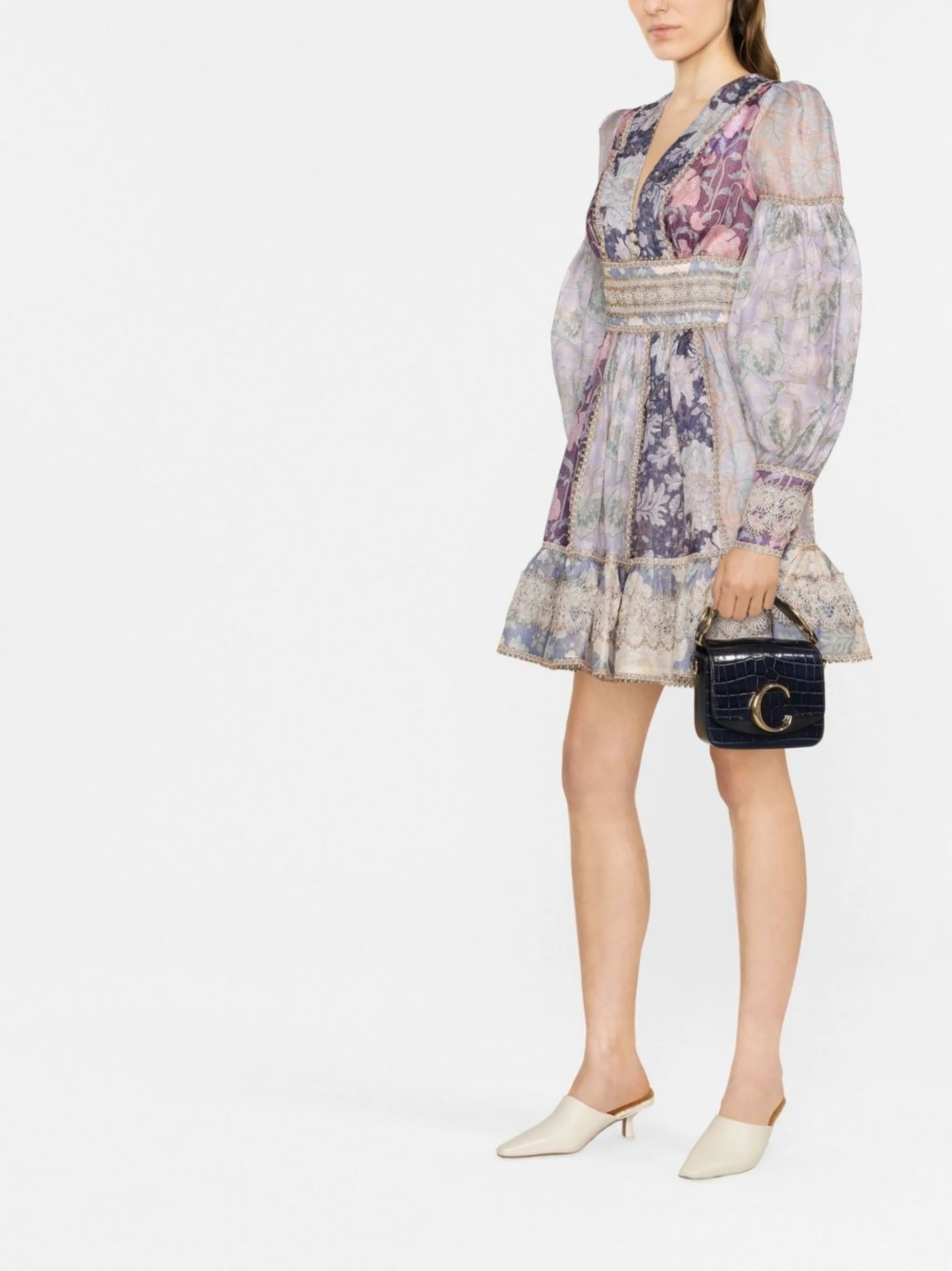 Celestial lace-detailed mini dress