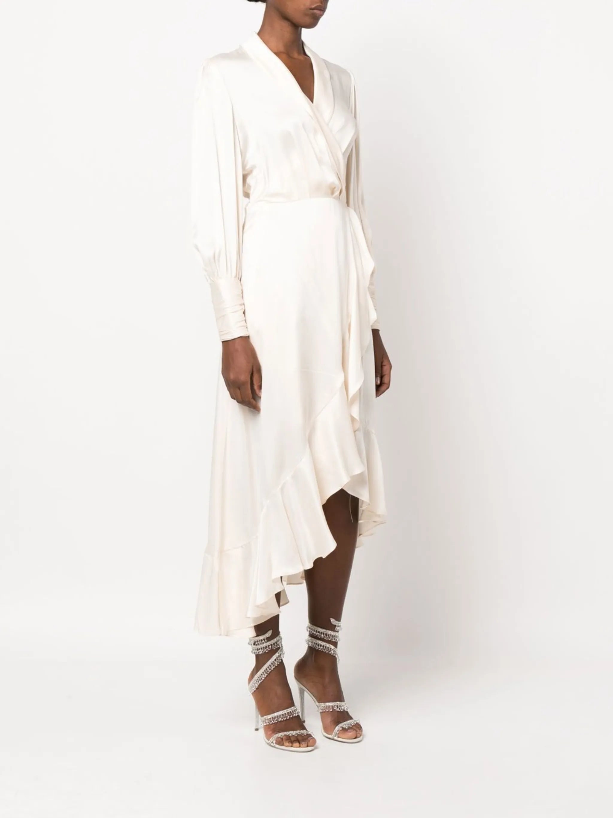 wrap silk midi dress