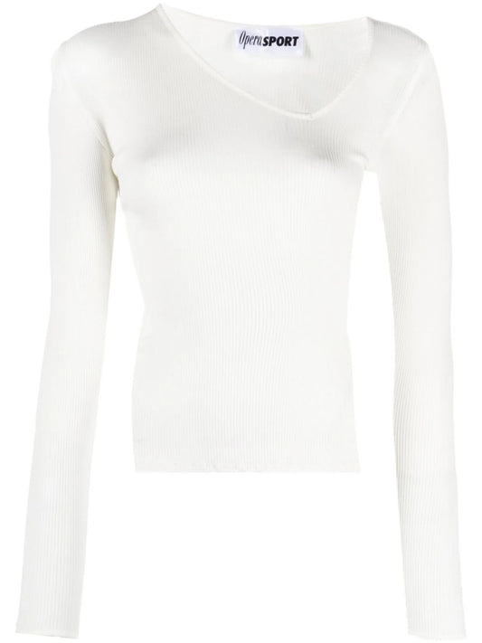 asymmetric-neck long-sleeve top