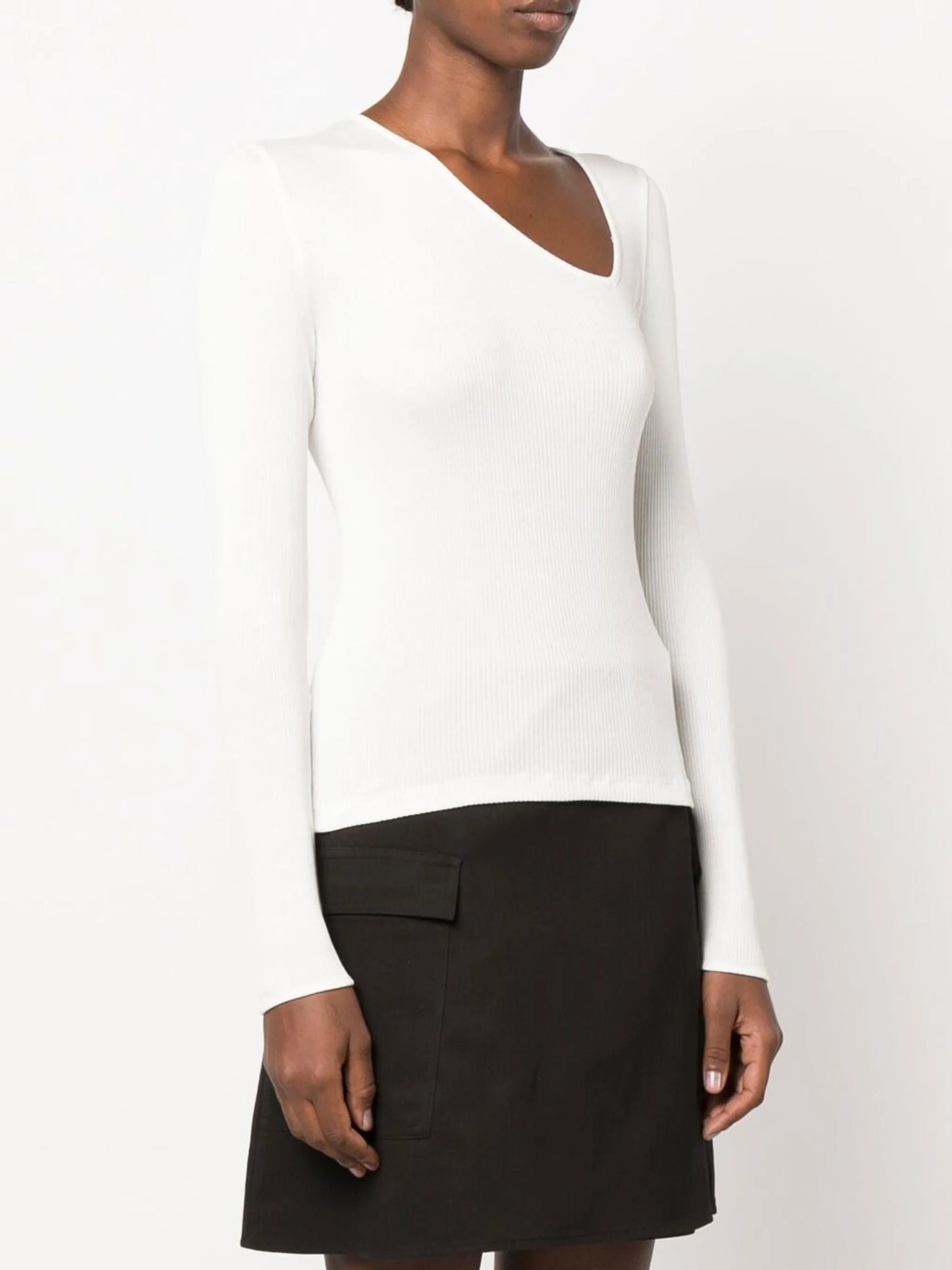 asymmetric-neck long-sleeve top