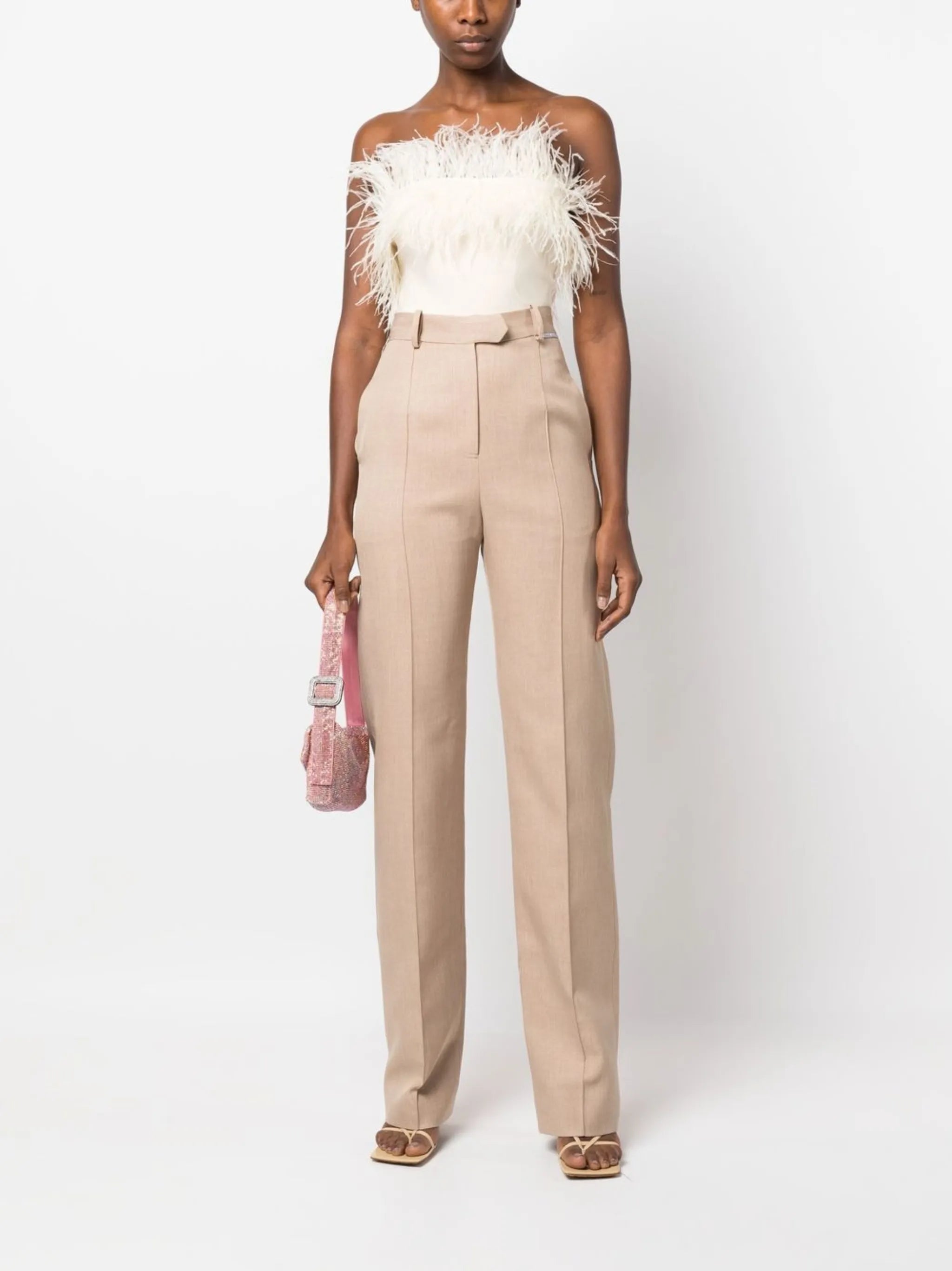 Nellie feather-trim crop top