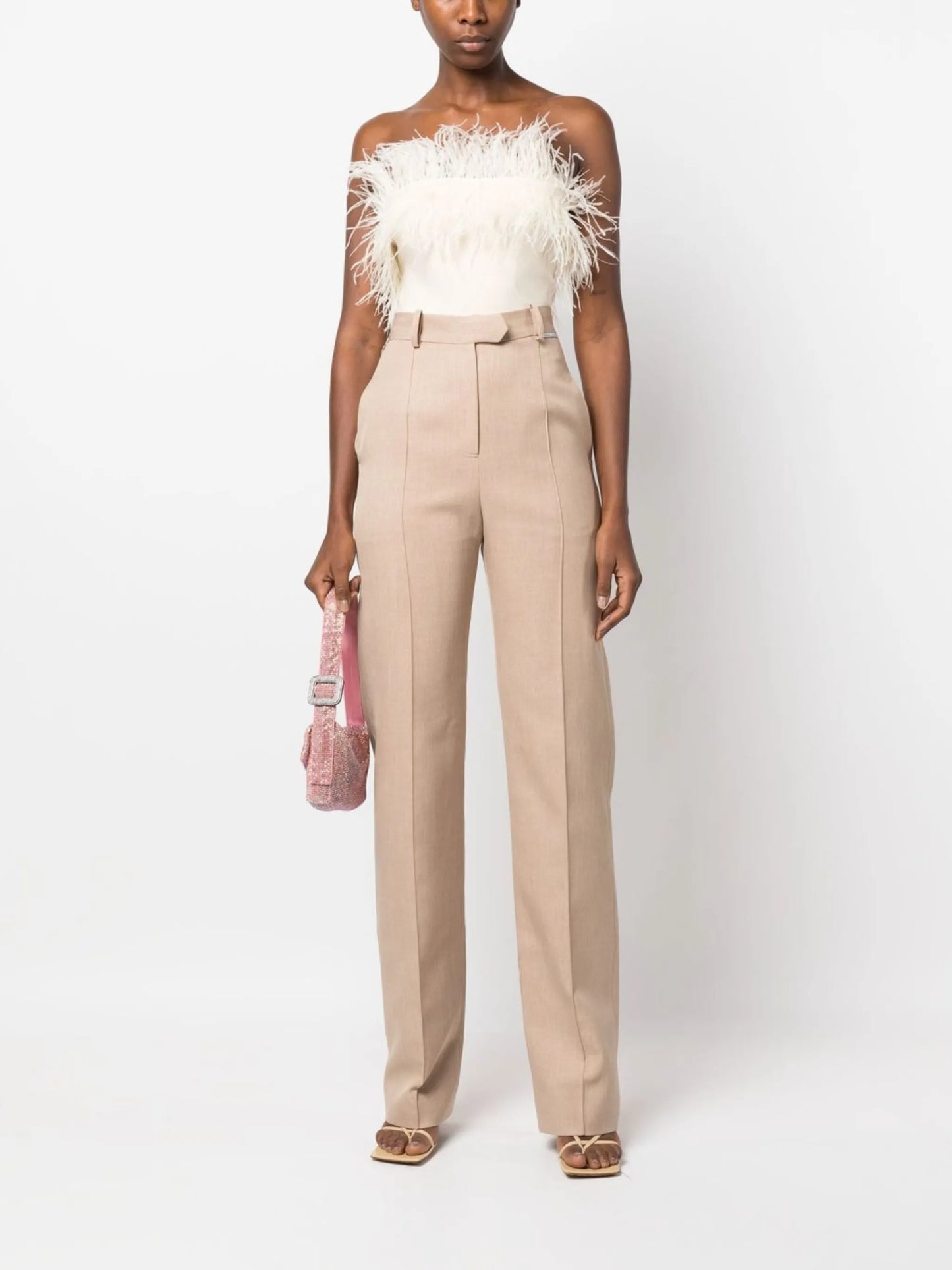 Nellie feather-trim crop top