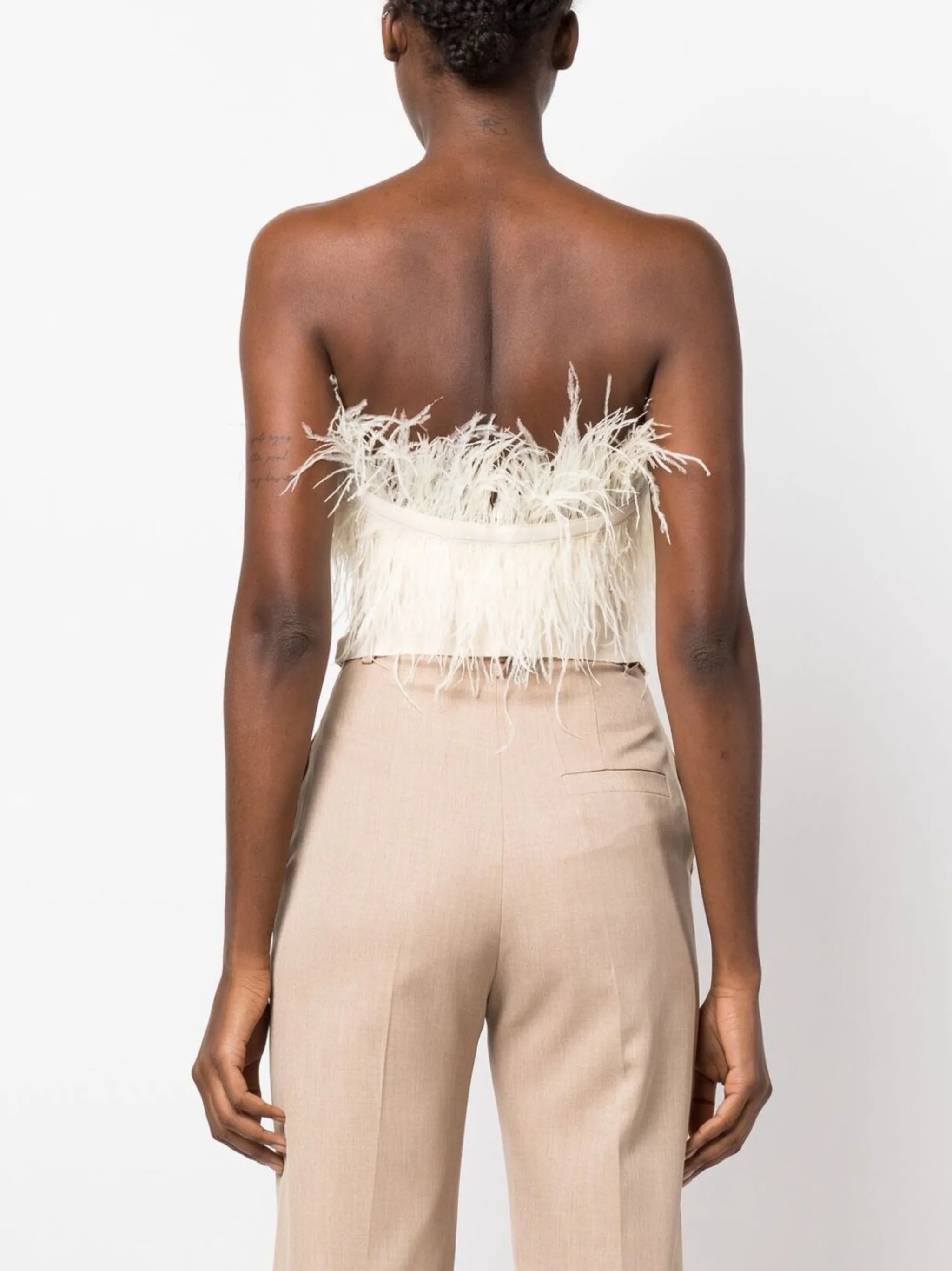 Nellie feather-trim crop top