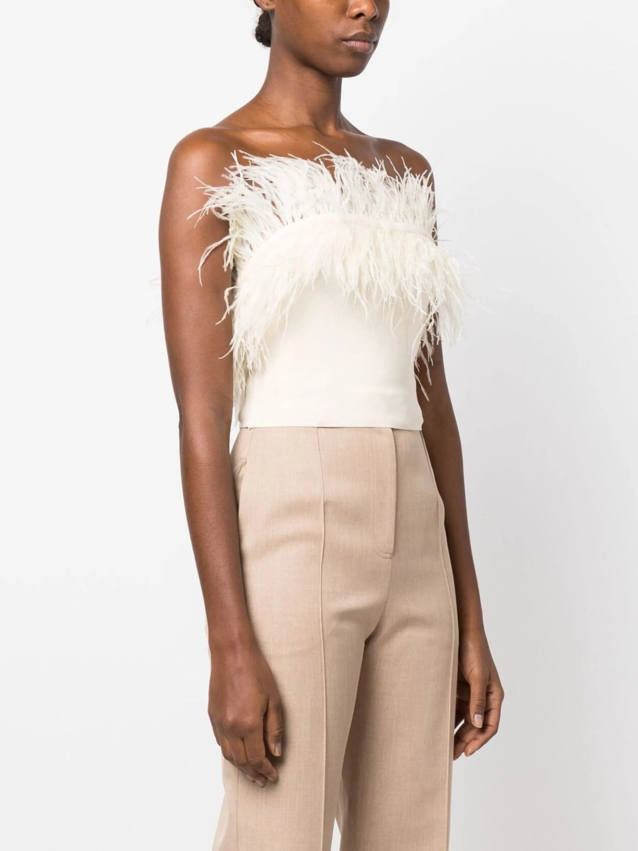Nellie feather-trim crop top