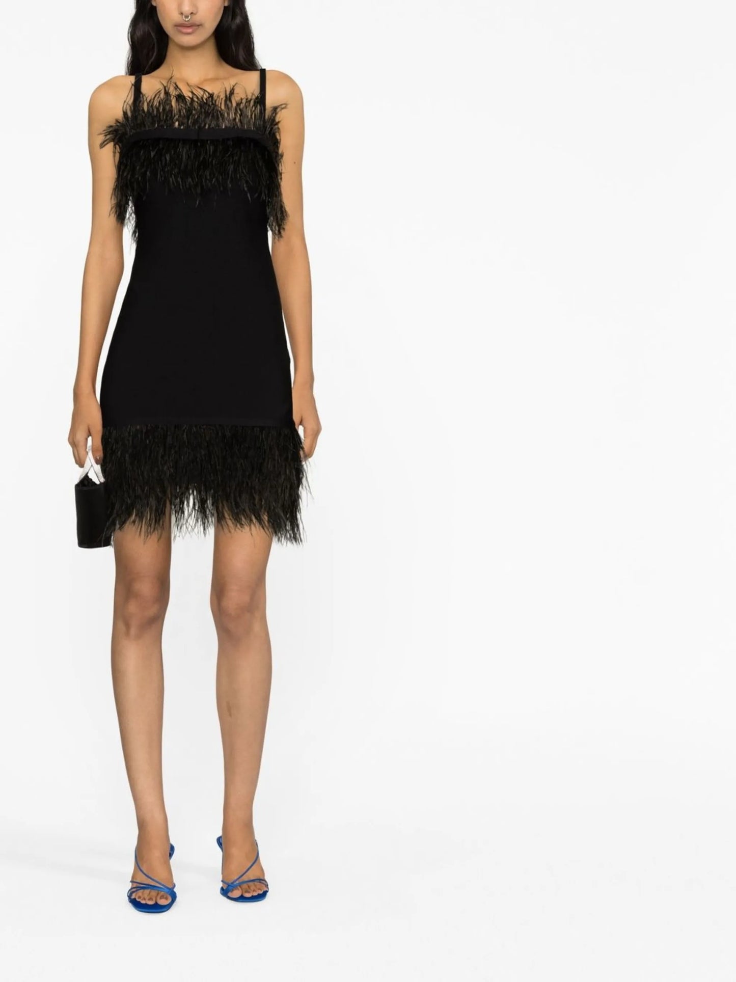 feather-trim minidress