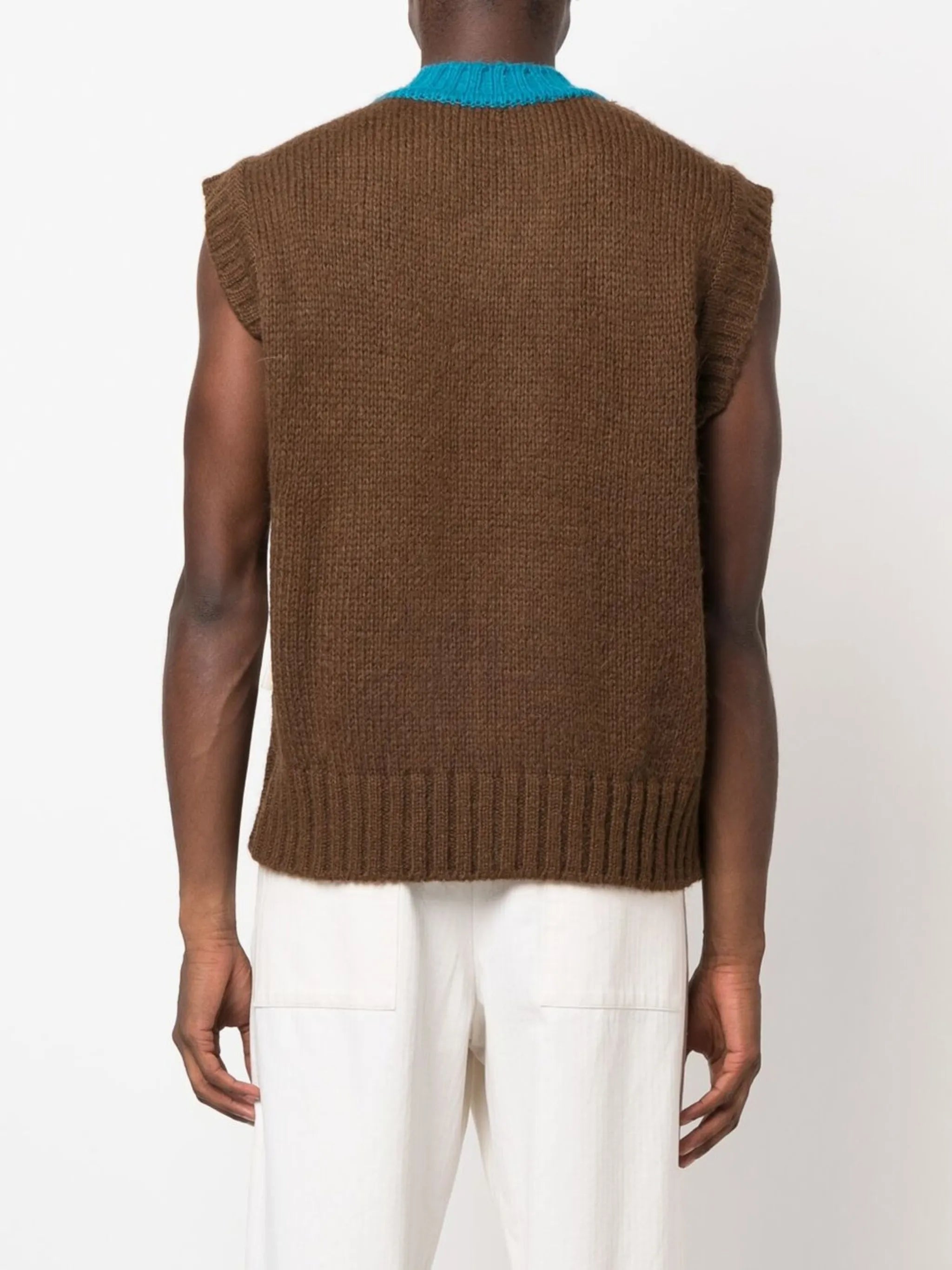 crochet-knit V-neck jumper