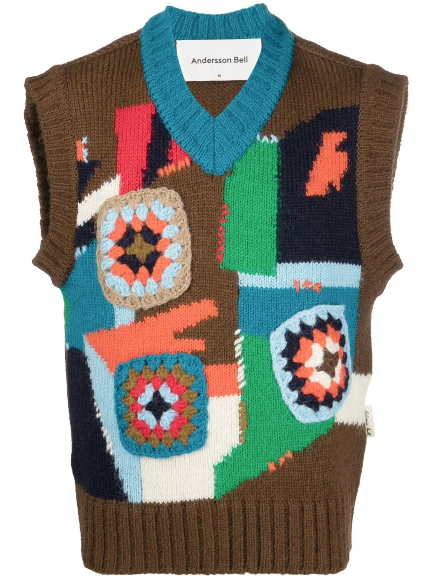 crochet-knit V-neck jumper
