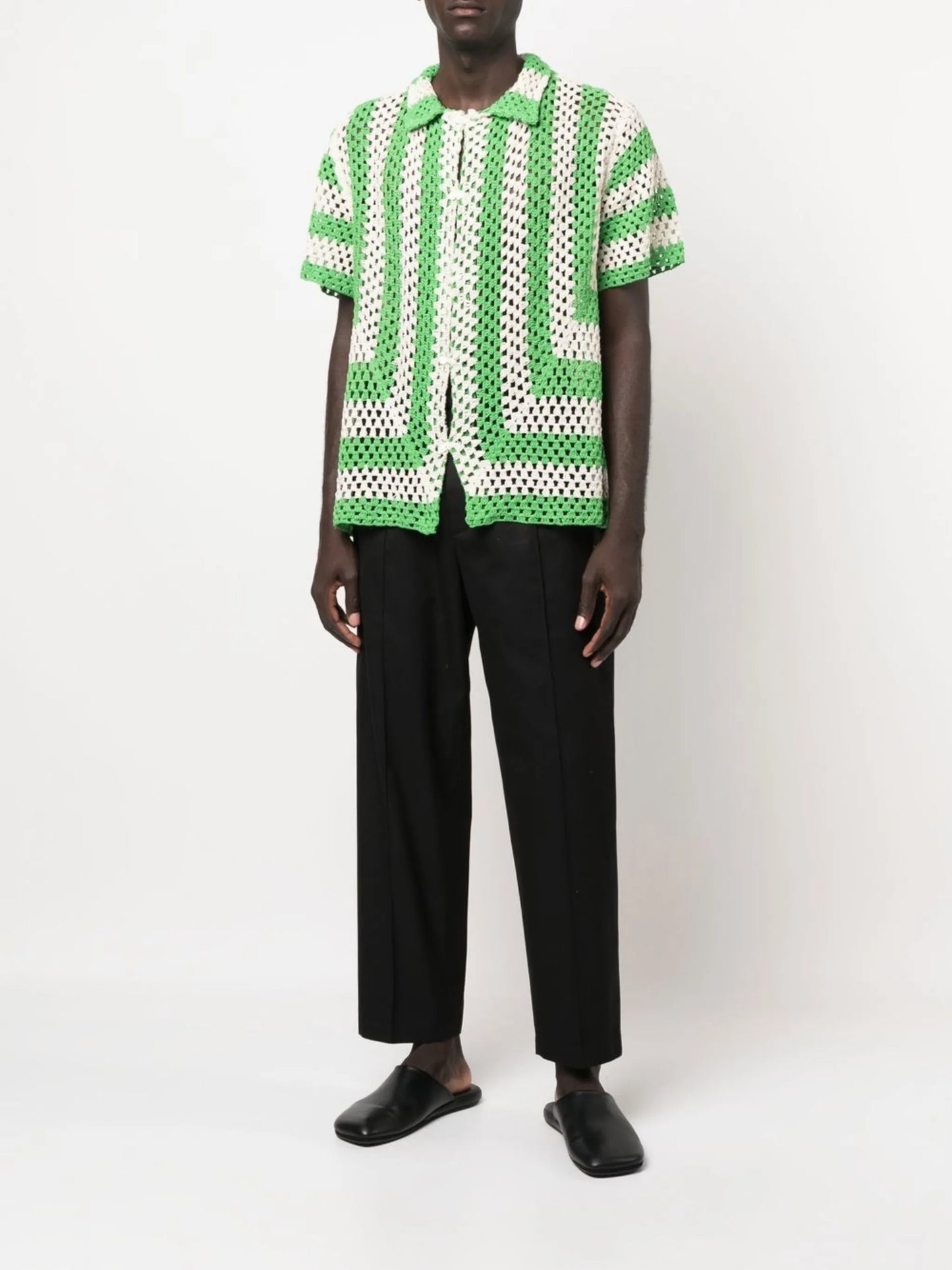 interwoven striped short-sleeve shirt