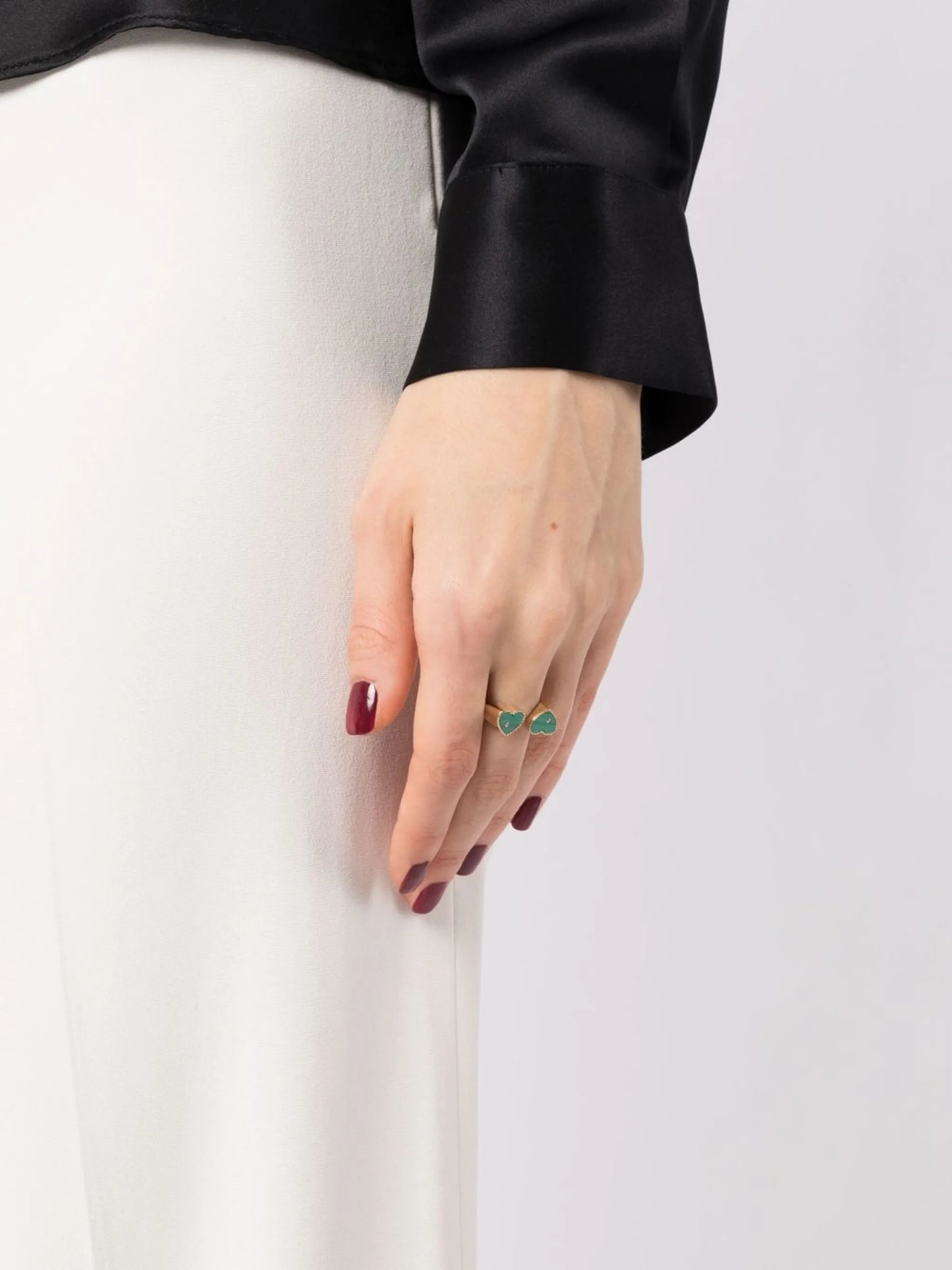 9kt yellow gold Toi & Moi malachite ring