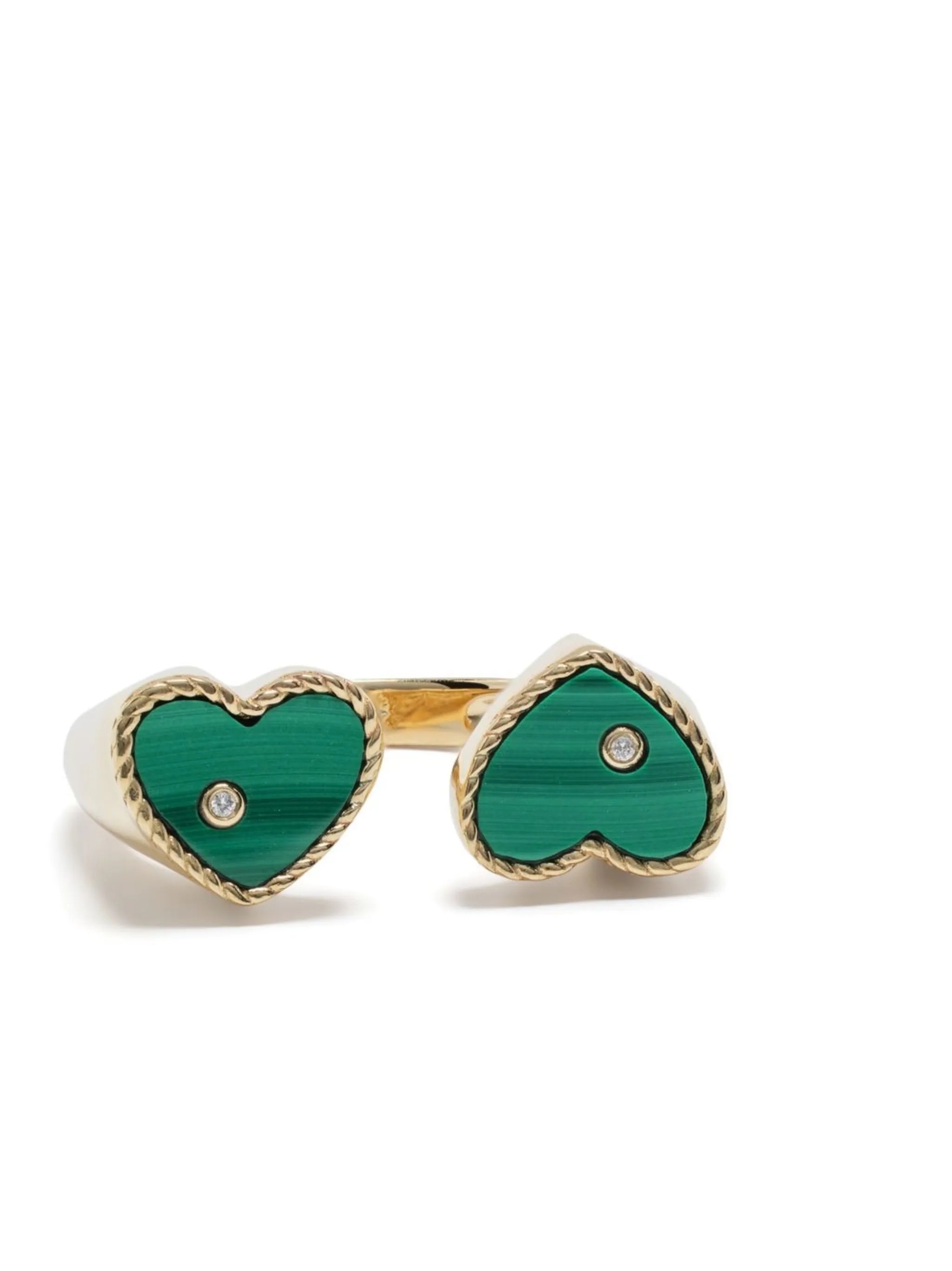 9kt yellow gold Toi & Moi malachite ring