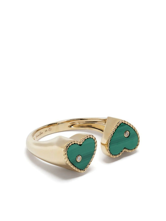 9kt yellow gold Toi & Moi malachite ring