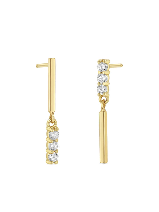 14K yellow gold bar diamond drop earrings