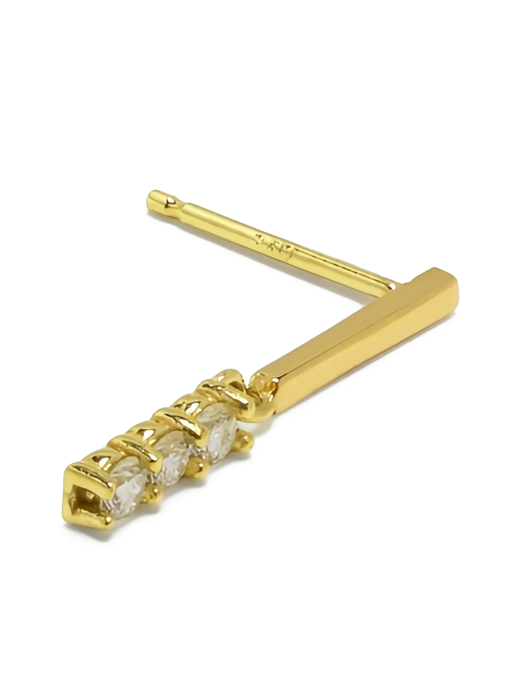 14K yellow gold bar diamond drop earrings