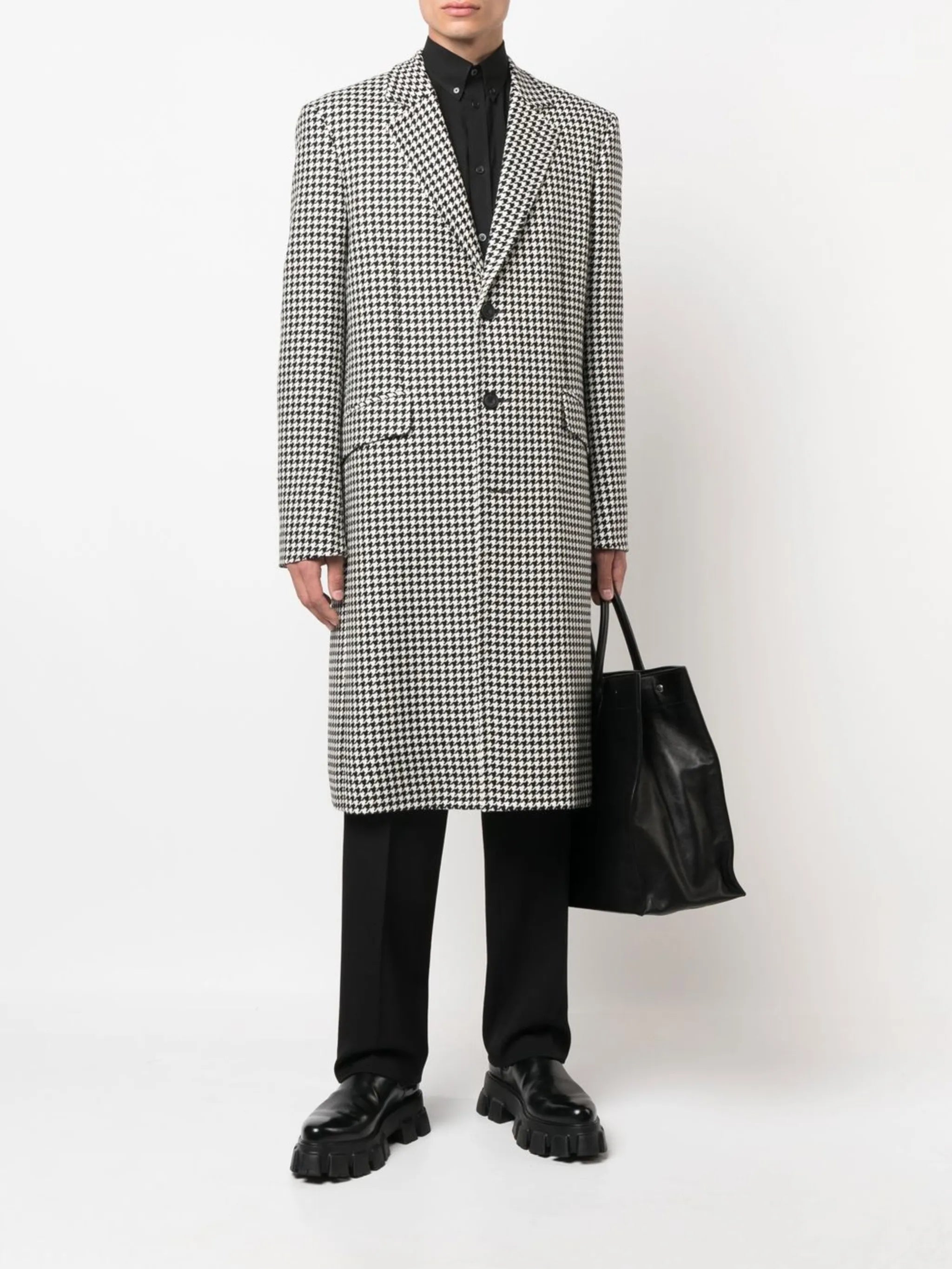 houndstooth single-breasted coat