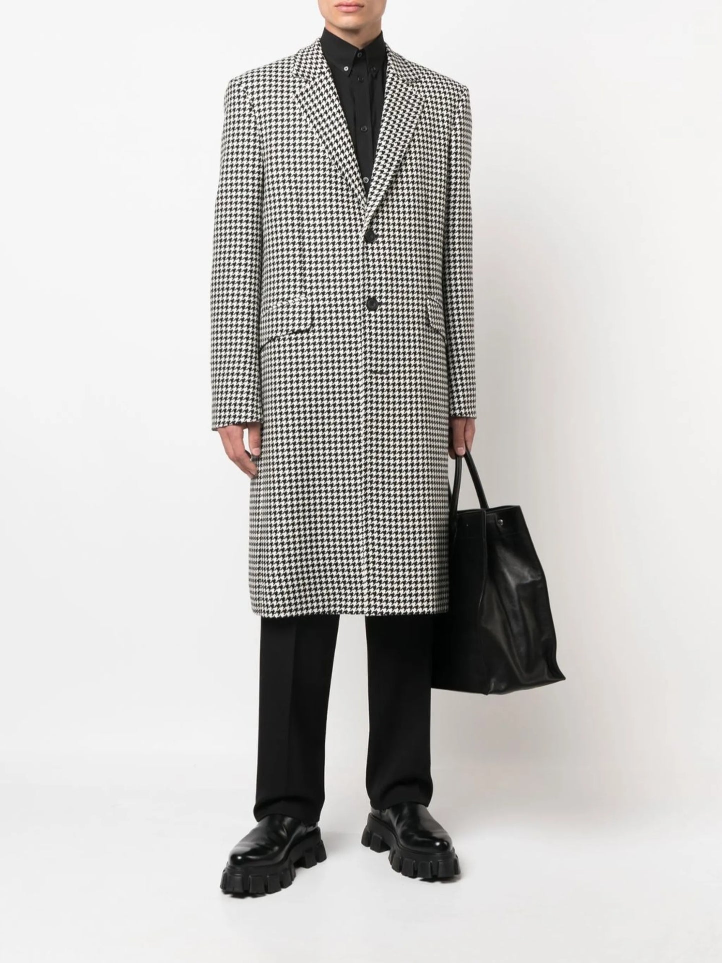 houndstooth single-breasted coat