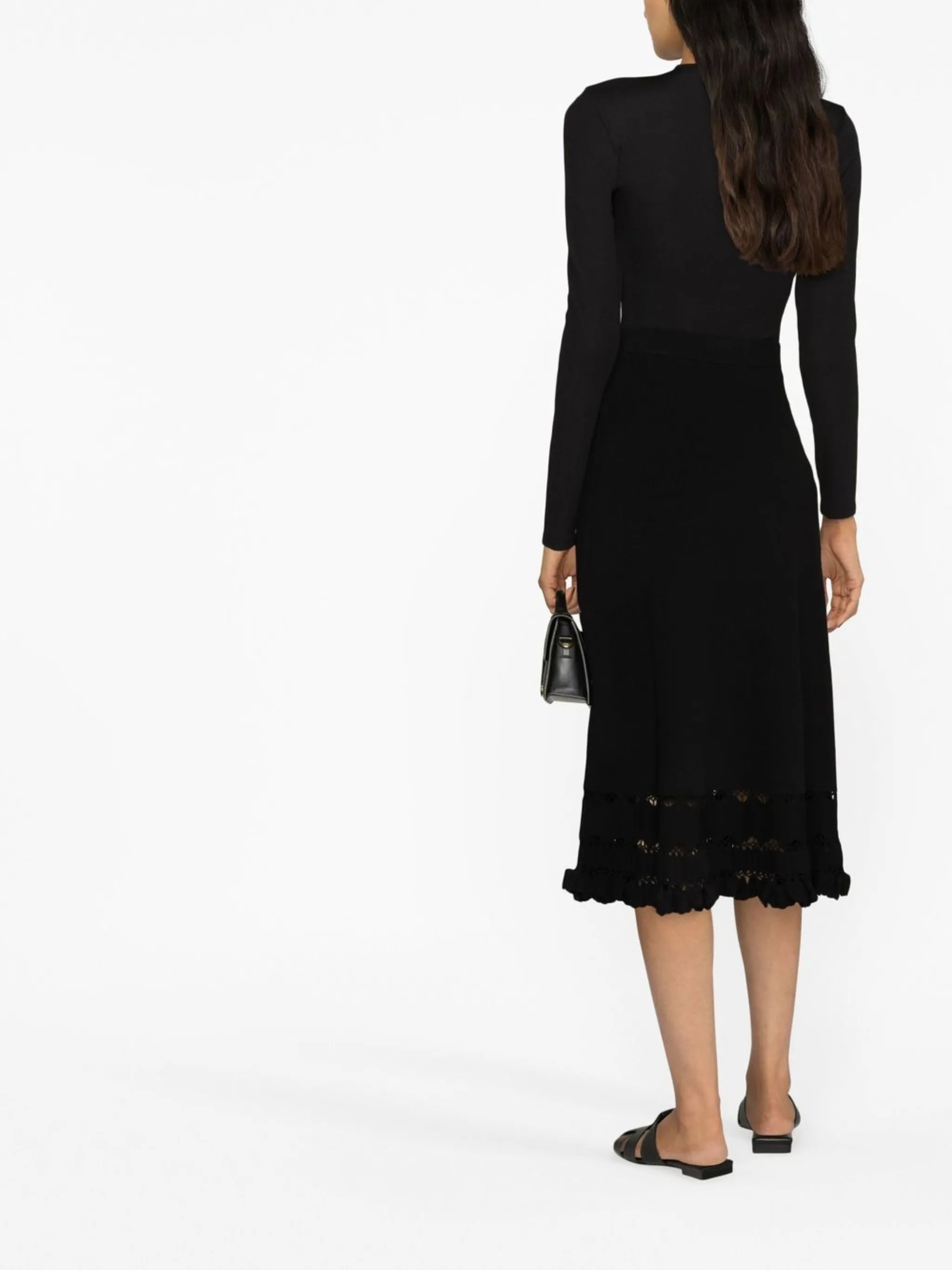 lace-panel high-waisted skirt