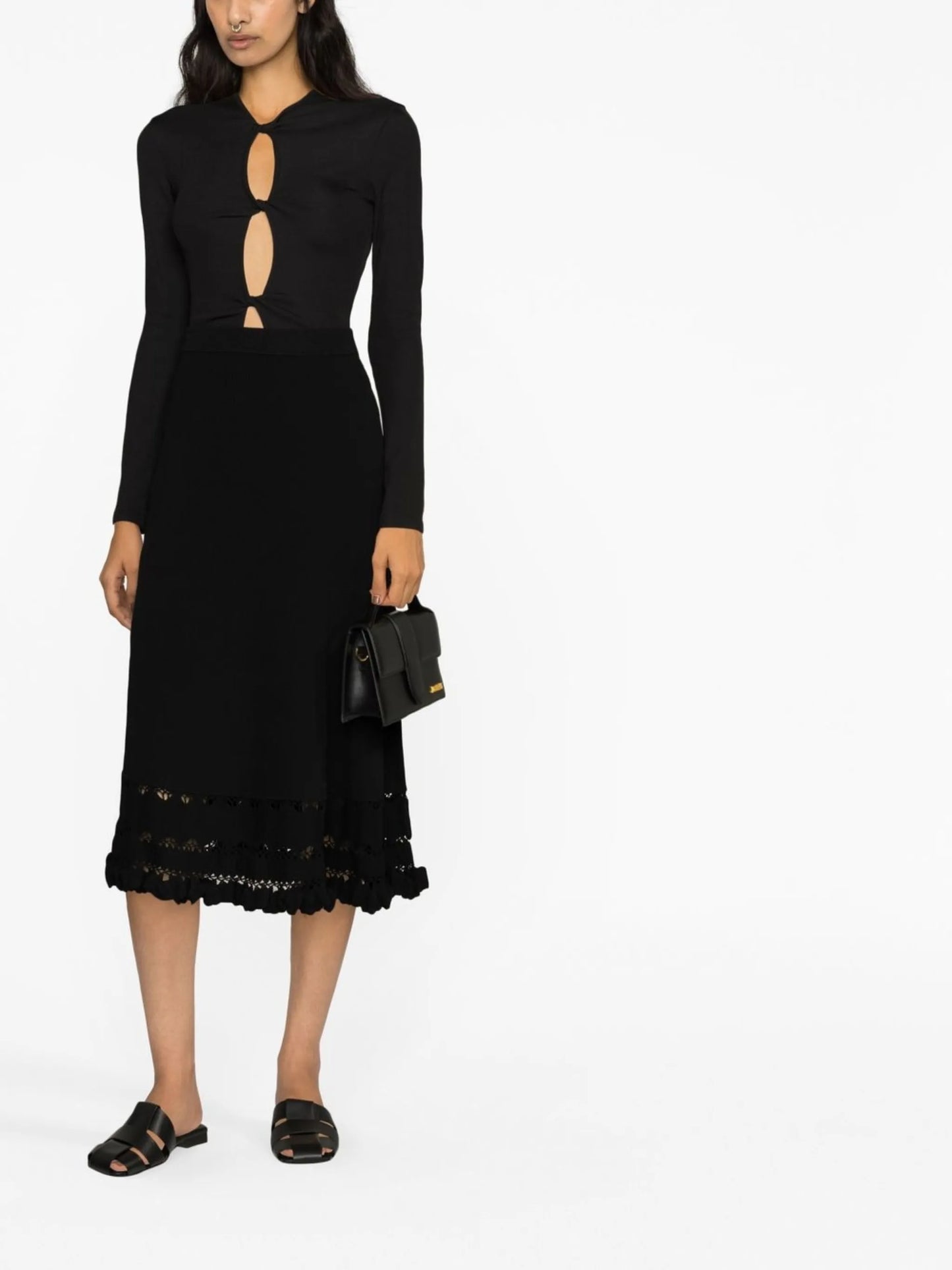 lace-panel high-waisted skirt