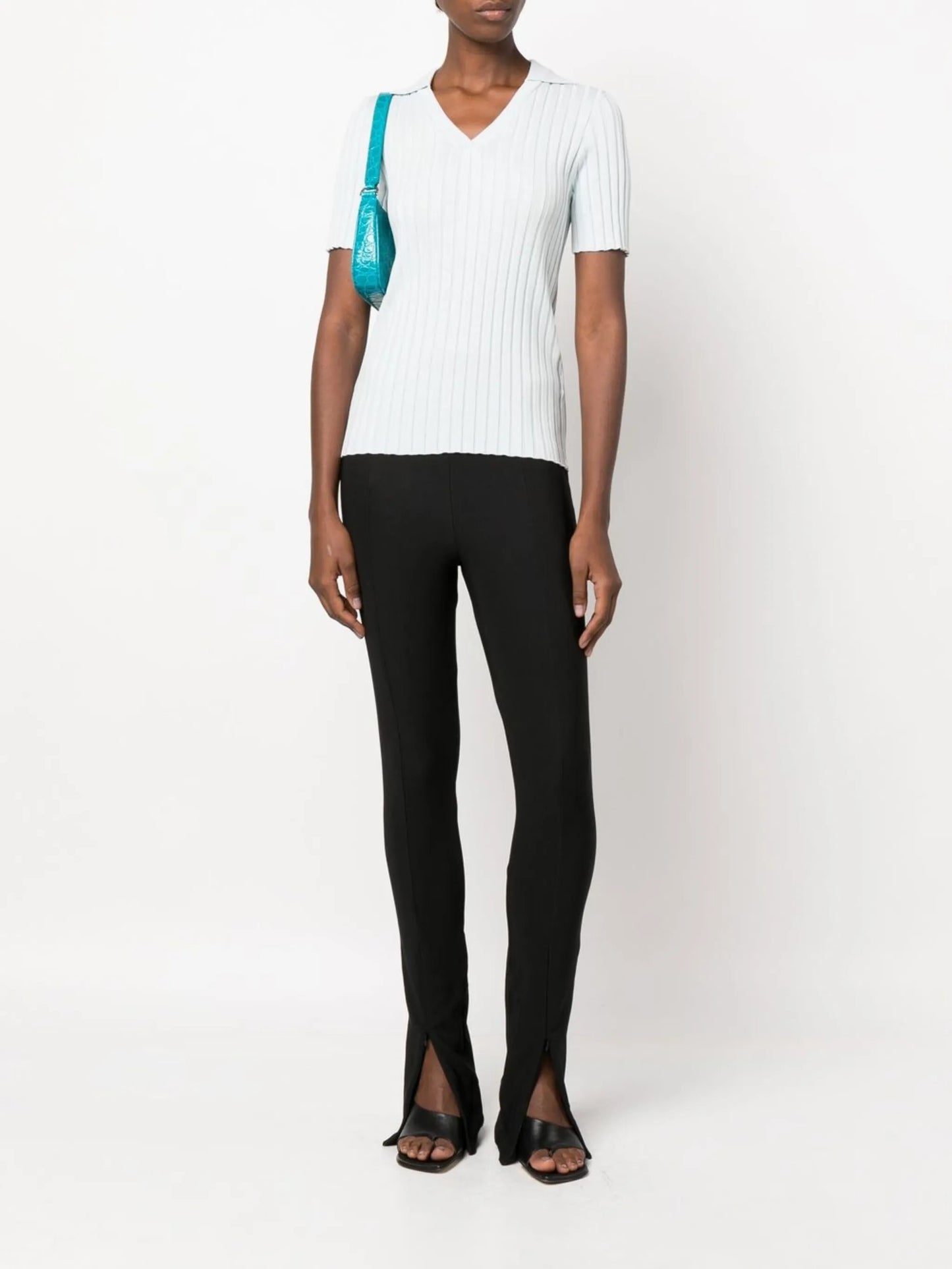 ribbed-knit short-sleeve top
